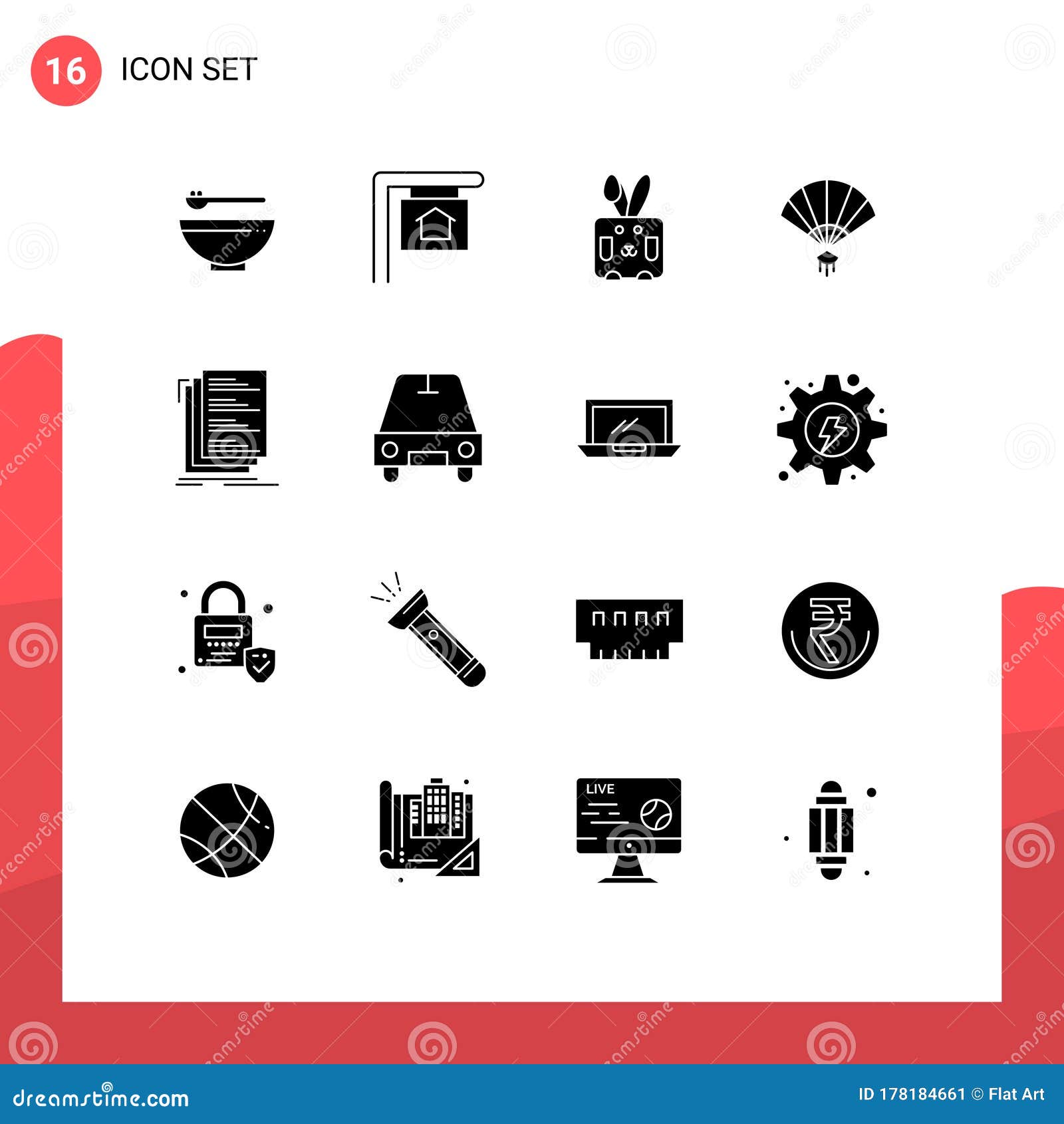 set of 16 commercial solid glyphs pack for compile, code, easter, chinese, hand
