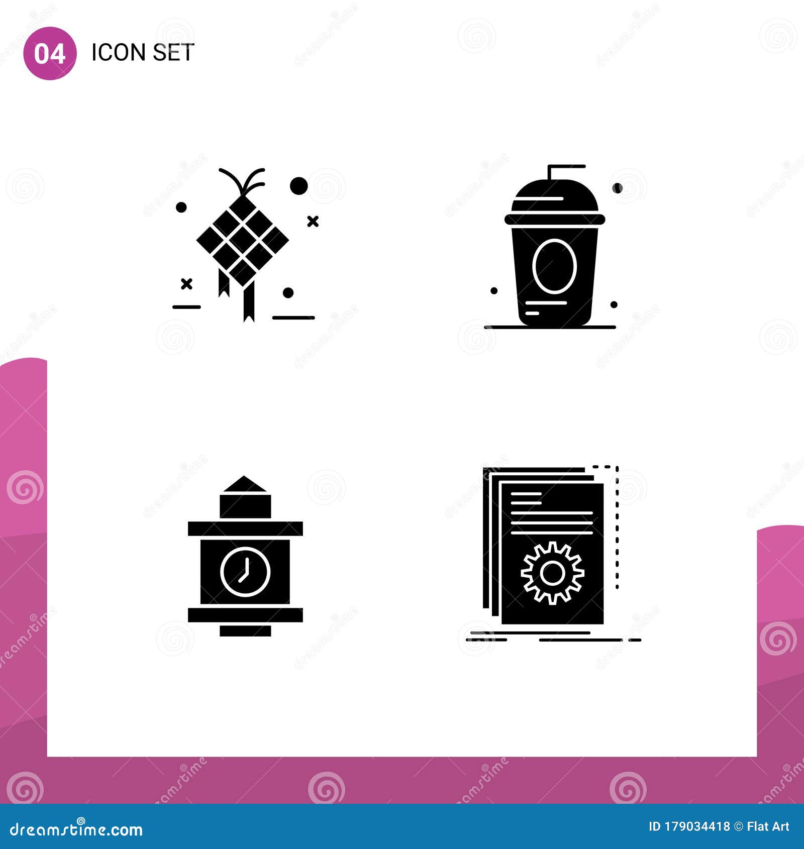set of 4 commercial solid glyphs pack for decoration, independece, , cole, time