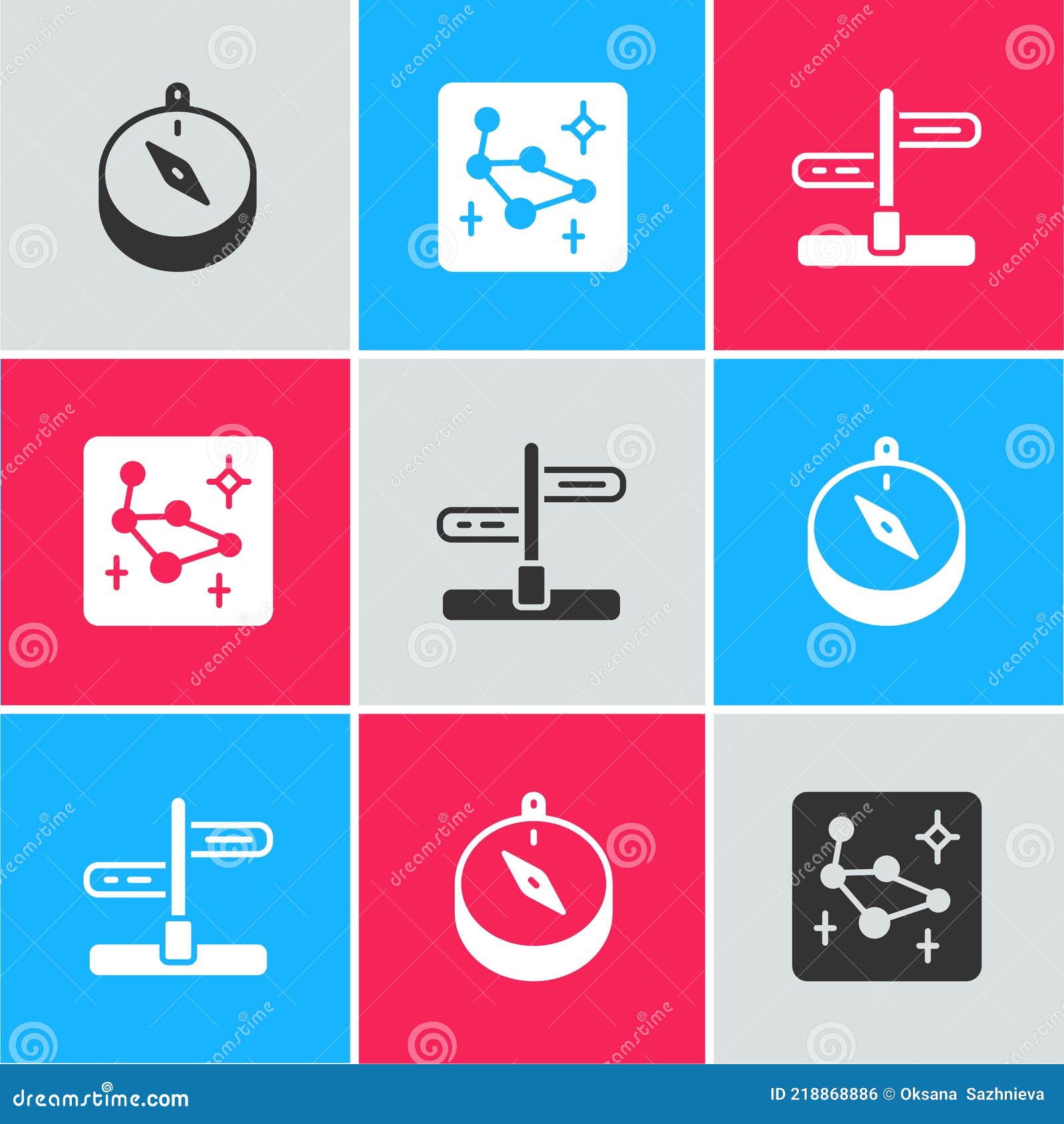 Set Compass, Great Bear Constellation and Road Traffic Sign Icon