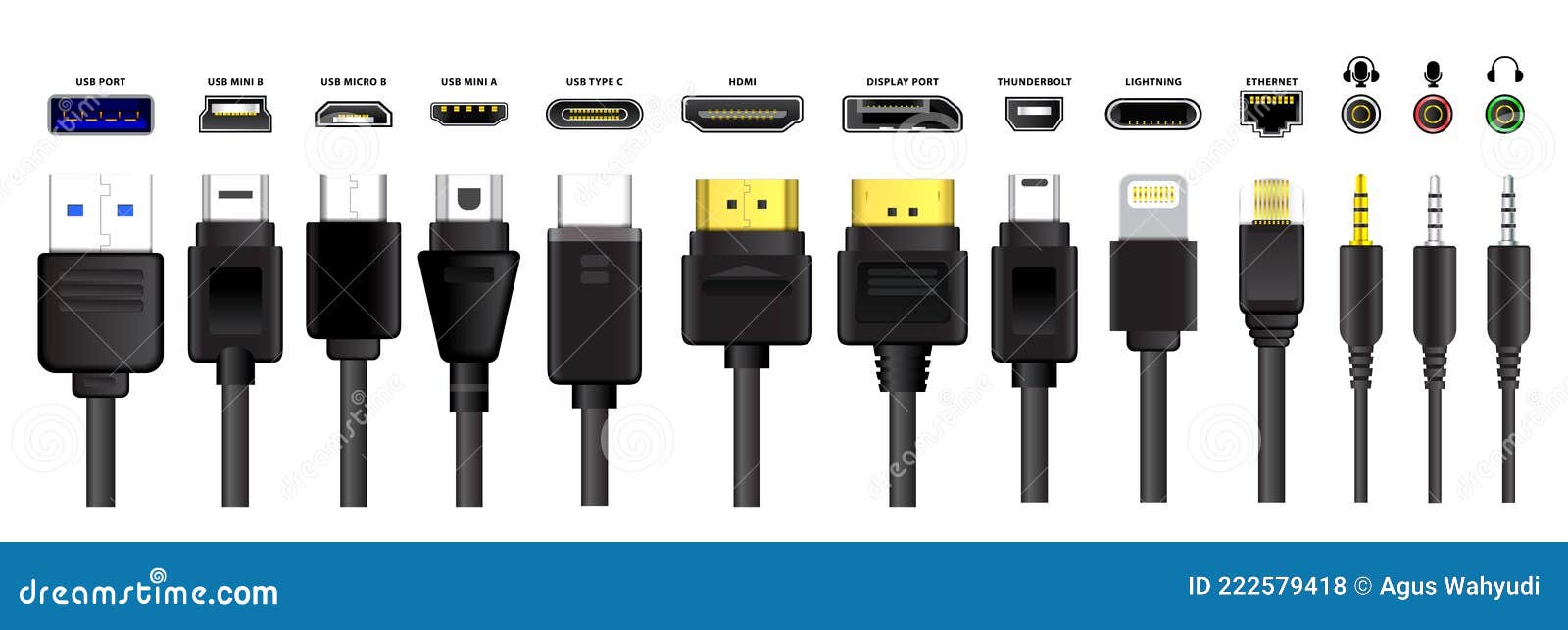 Set of Computer Connectors or Usb Universal Connector Symbols or Various Usb  Plug Connector Mini Micro Lightning Type Concept. Stock Vector -  Illustration of digital, input: 222579418