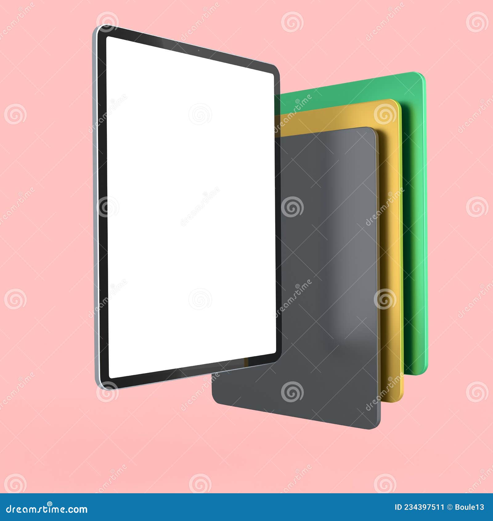 Set of Computer Tablets with Cover Case and Blank Screen Isolated on