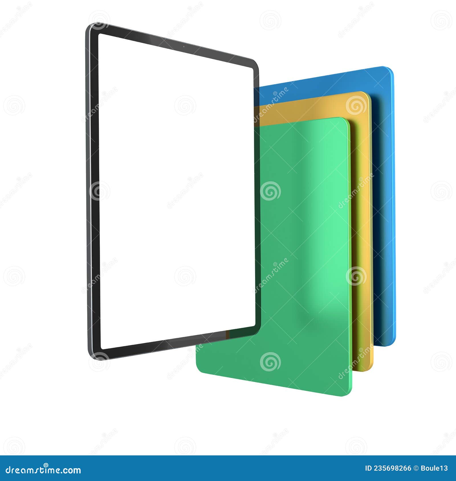 Set of Computer Tablets with Cover Case and Blank Screen Isolated on