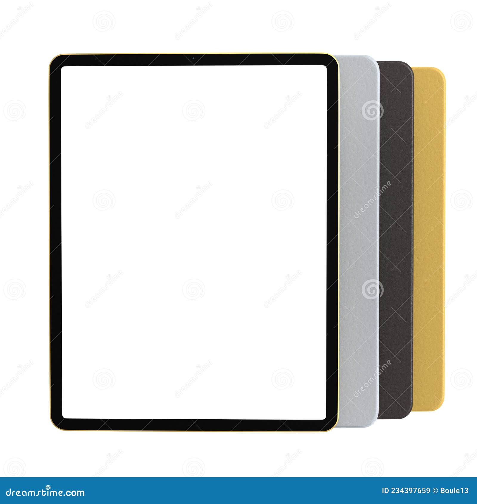 Set of Computer Tablets with Cover Case and Blank Screen Isolated on
