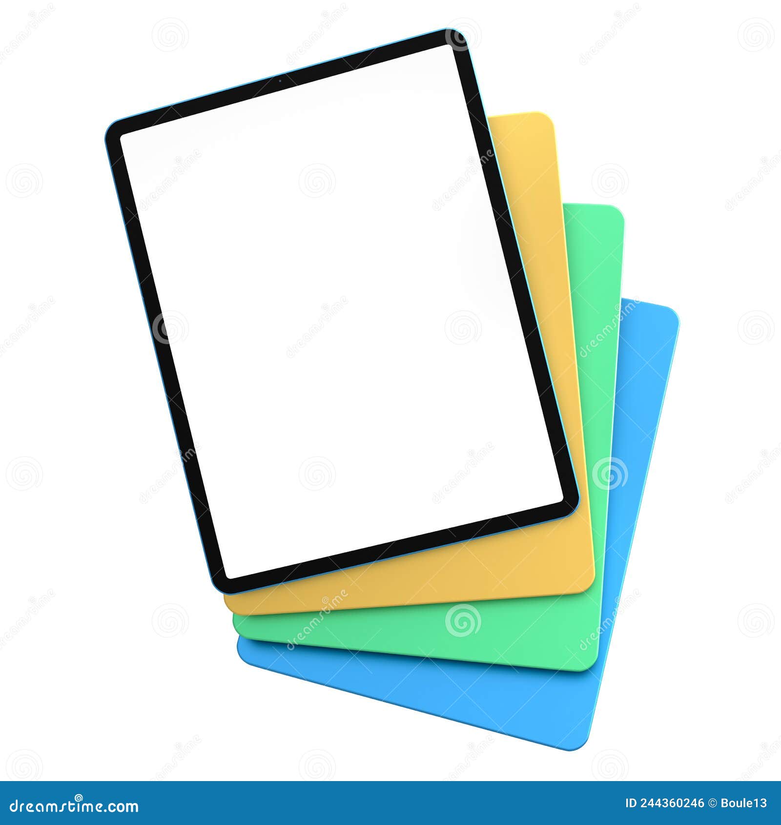 Set of Computer Tablets with Cover Case and Blank Screen Isolated on