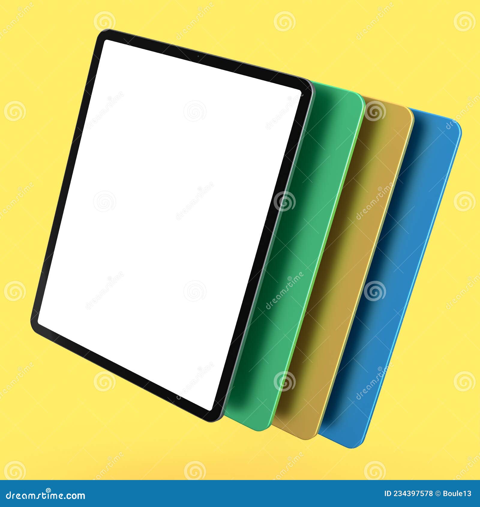 Set of Computer Tablets with Cover Case and Blank Screen Isolated on
