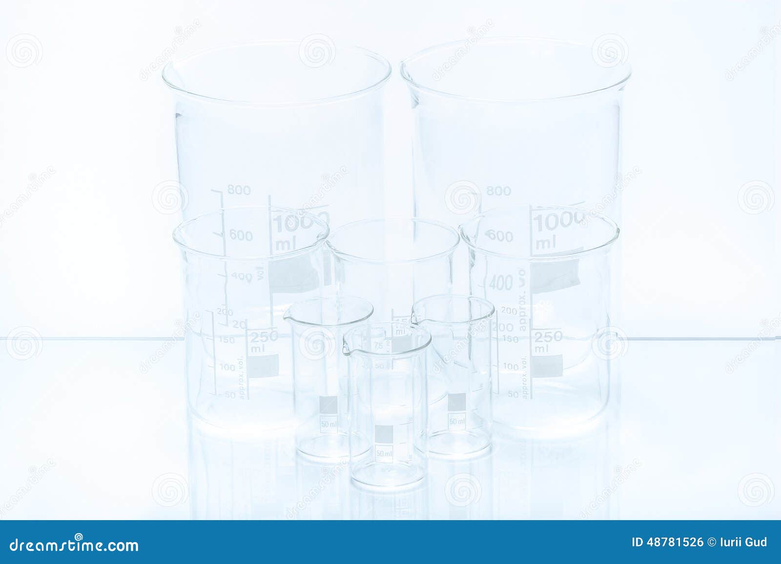 Set of Conical Laboratory Glassware of Different Capacity Stock Photo