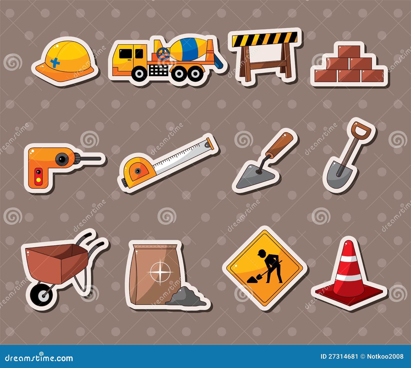 Set of Construction Object Stickers Stock Vector Illustration of plastic, symbol 27314681