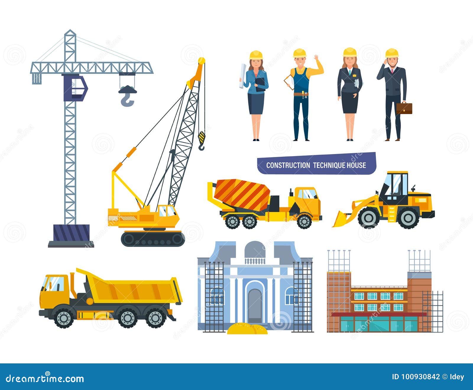 Set of Construction Technique House. Characters Engineers Personal