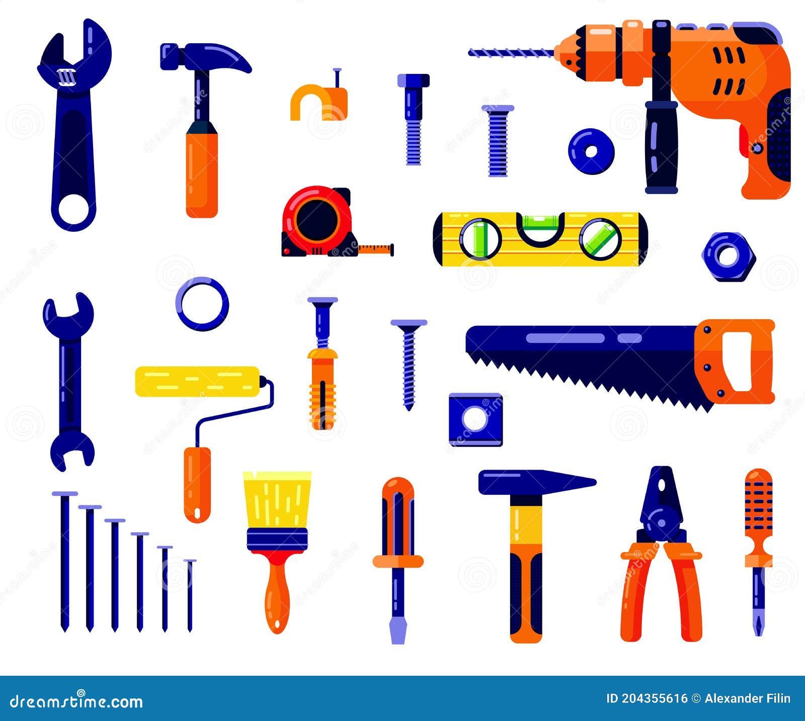 Set of Construction Tools in Flat Design Stock Illustration