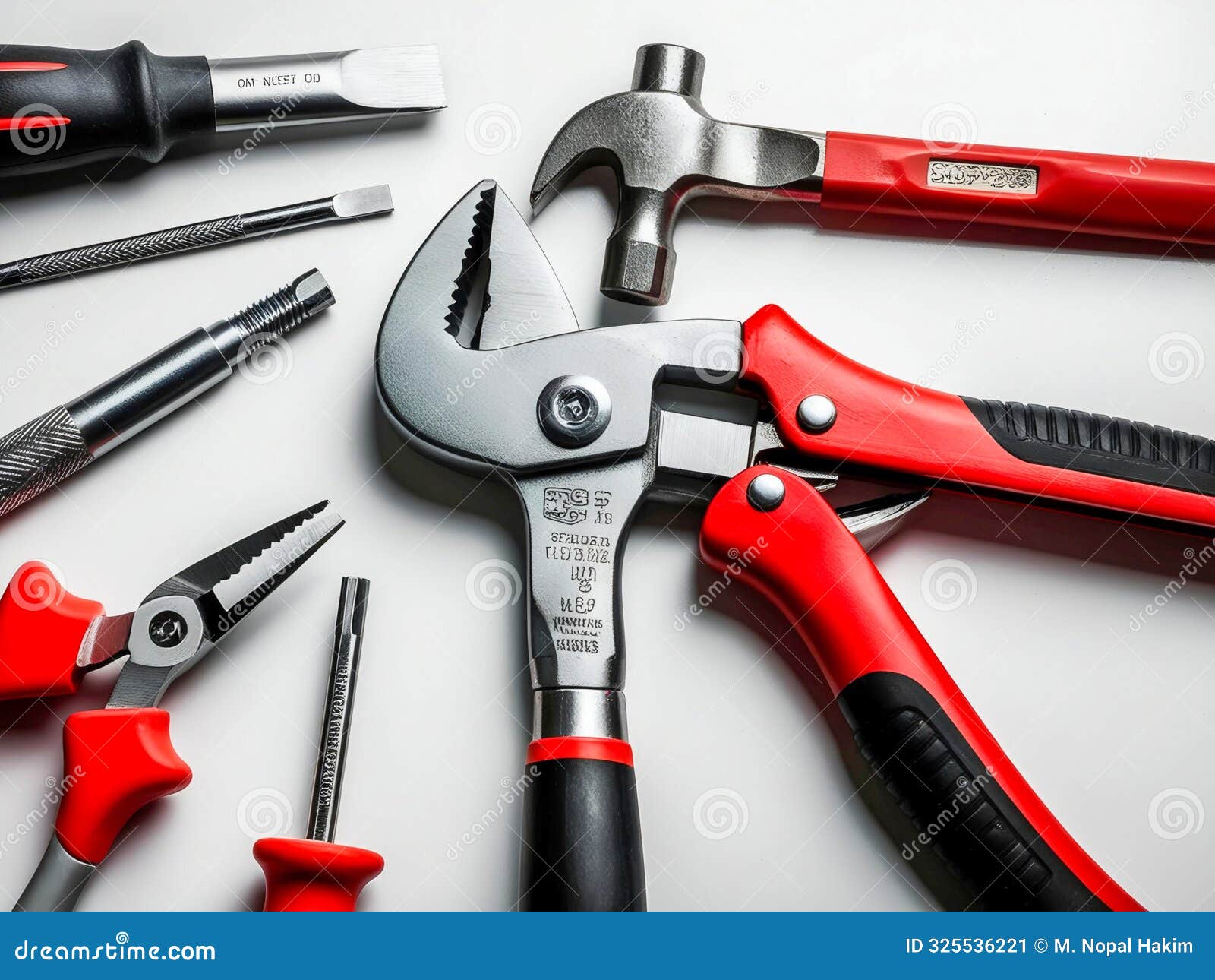 a set of construction tools on a white background.