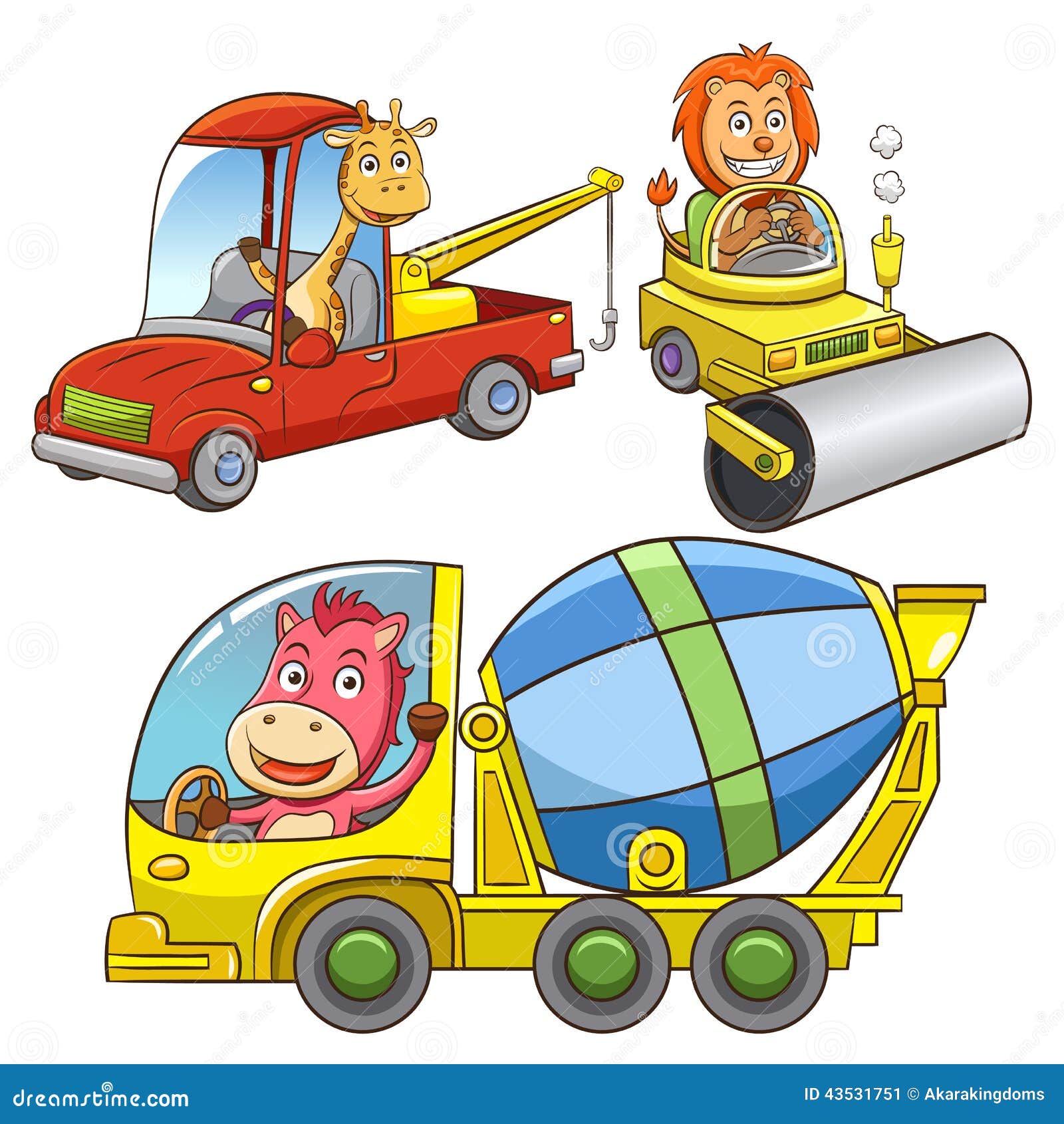 set of construction vehicle animal cartoon.