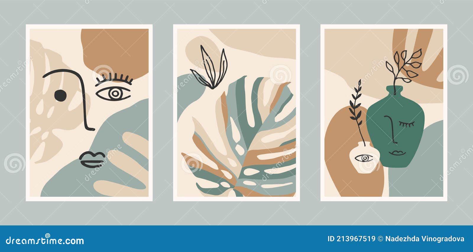 Set of Contemporary Art Prints. Line Art Stock Vector Illustration of graphics, handdrawn