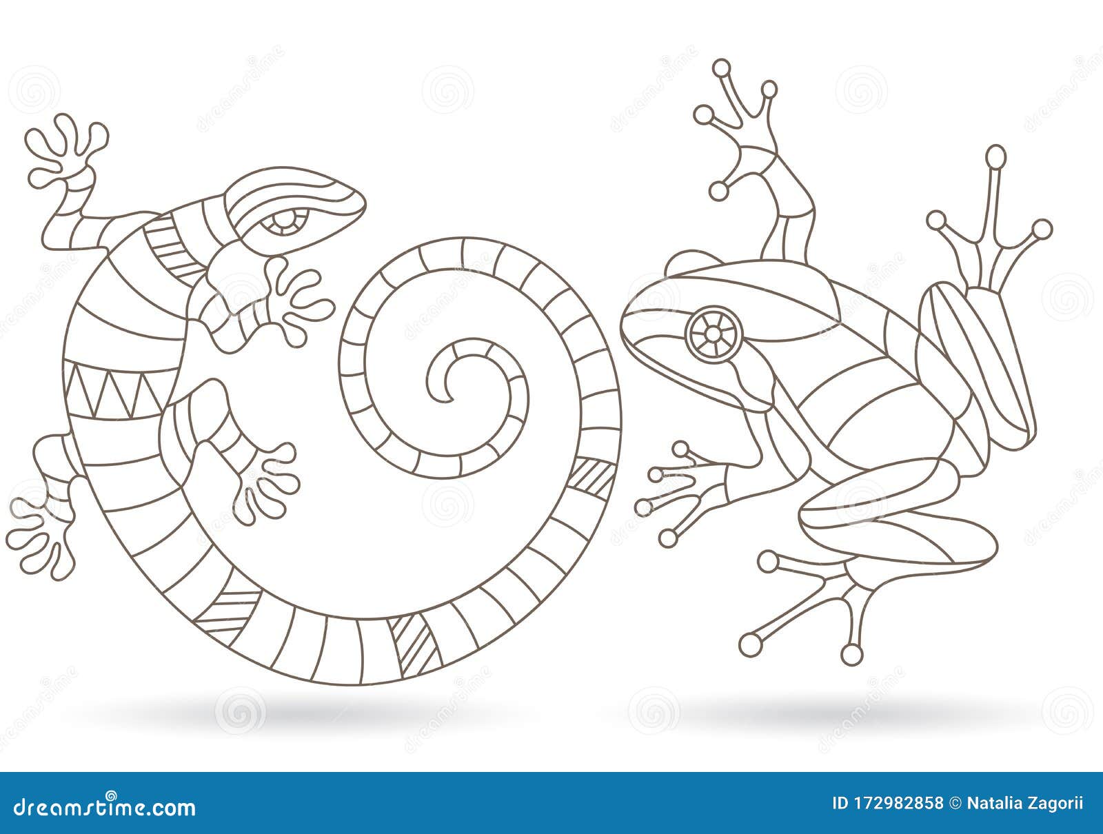 Contour Set with Illustrations with Stained Glass Elements, Lizard and