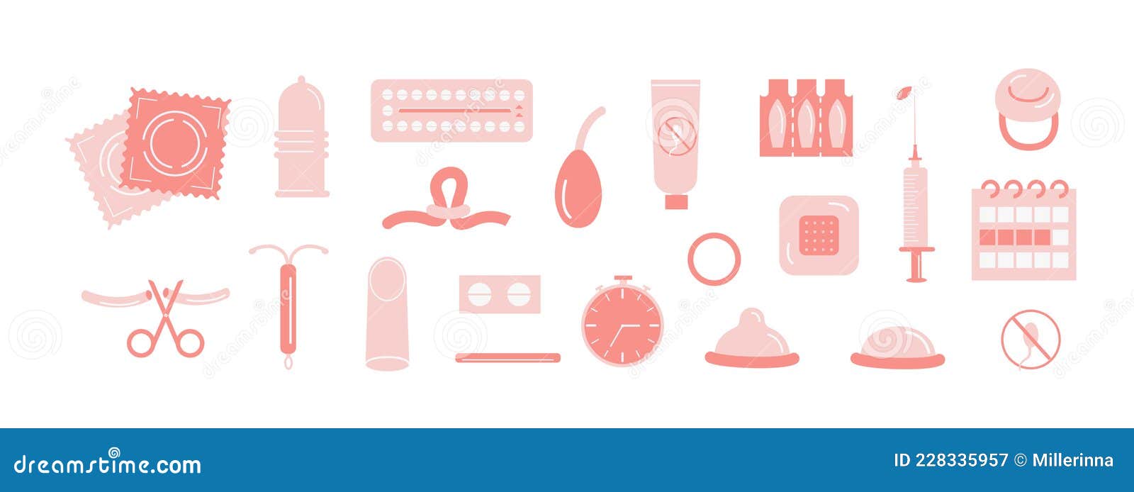 set of contraception colored flat icons. birth control methods. contraceptive patch, ring, iud, injection, hormonal