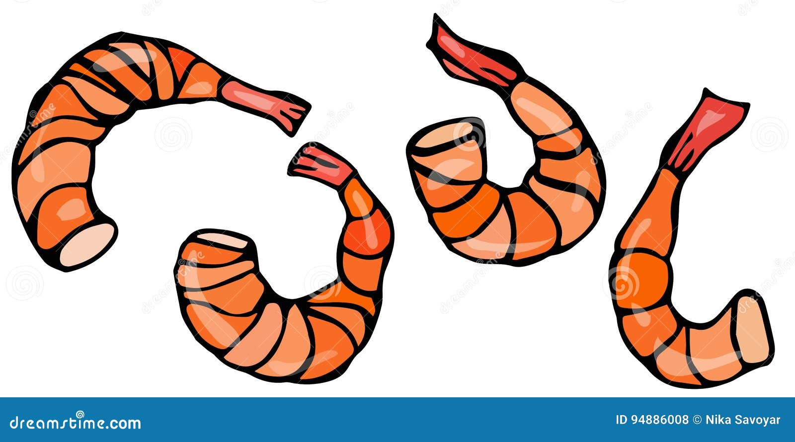 Set of Cooked Shrimps. Vector Seafood Prawn Realistic Illustration