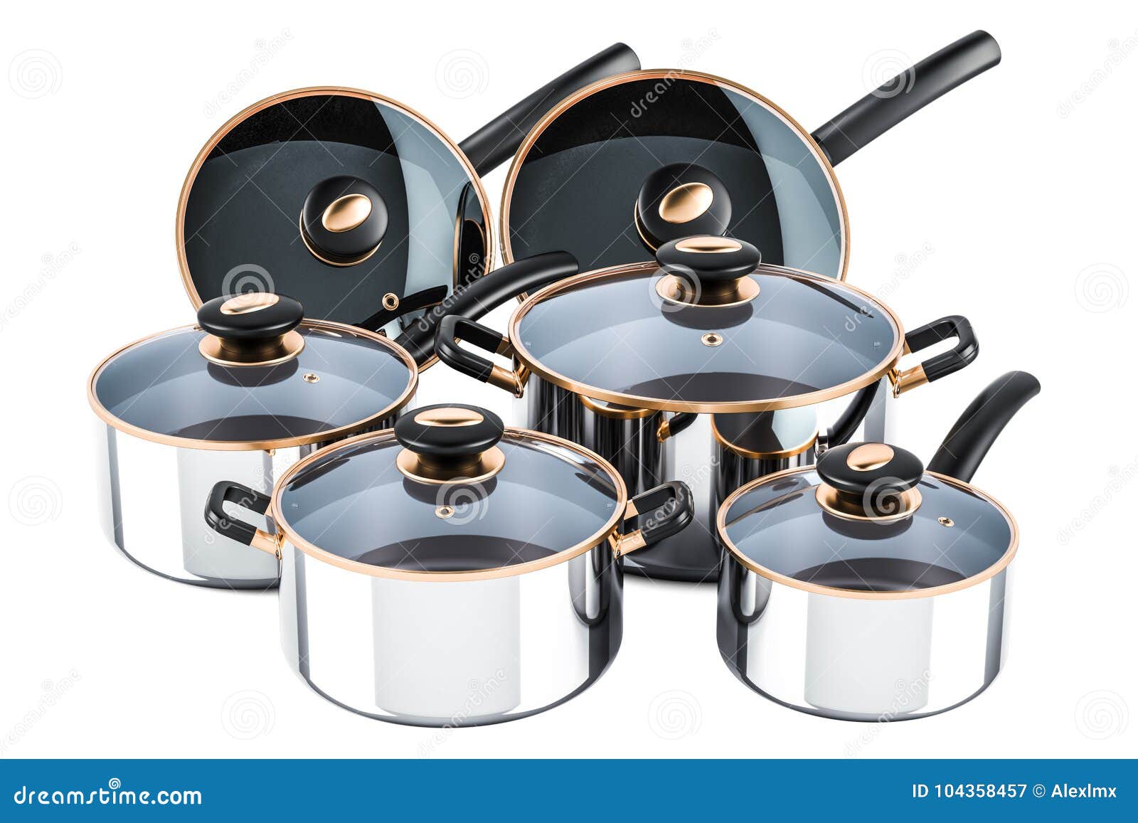 Set of Cooking Stainless Steel Kitchen Utensils and Cookware. Po Stock