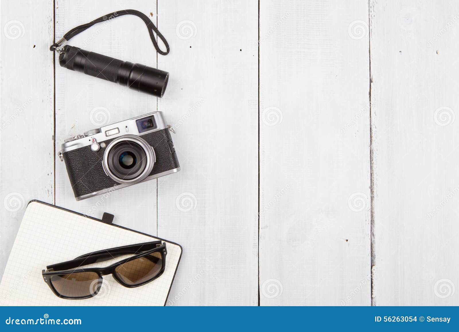 Set of Cool Travel Stuff on Wooden Table Stock Photo Image of wooden