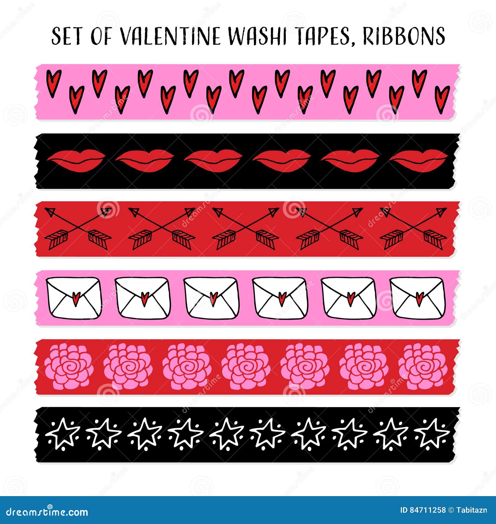 Set of Cool Valentine Washi Tapes, Ribbons with Doodle Patterns. Vector  Objects. Funny Design. Stock Vector - Illustration of heart, decoration:  84711258