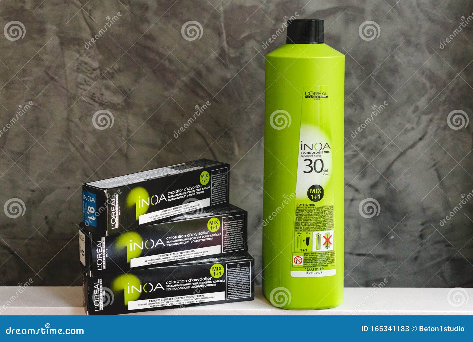 Set of Cosmetics for Hair Coloristics Inoa by L`oreal Professionnel Paris. Inoa  Loreal Oxidant Riche and Professional Hair Dye in Editorial Stock Photo -  Image of beauty, liquid: 165341183