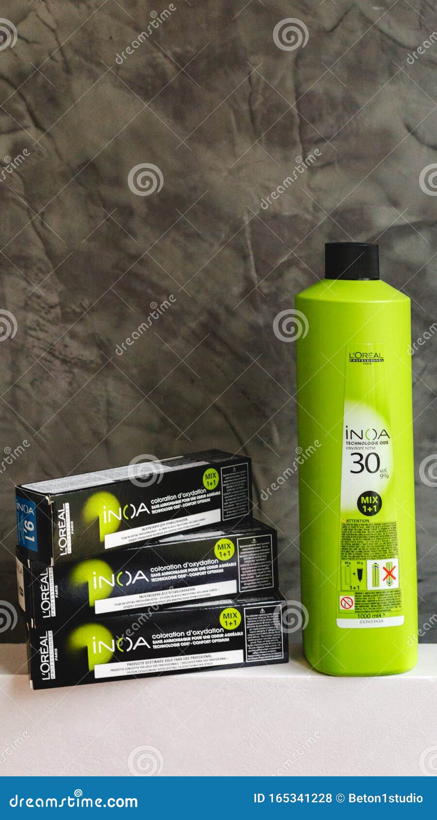 Set of Cosmetics for Hair Coloristics Inoa by L`oreal Professionnel Paris. Inoa  Loreal Oxidant Riche and Professional Hair Dye in Editorial Stock Photo -  Image of hygiene, fashion: 165341228