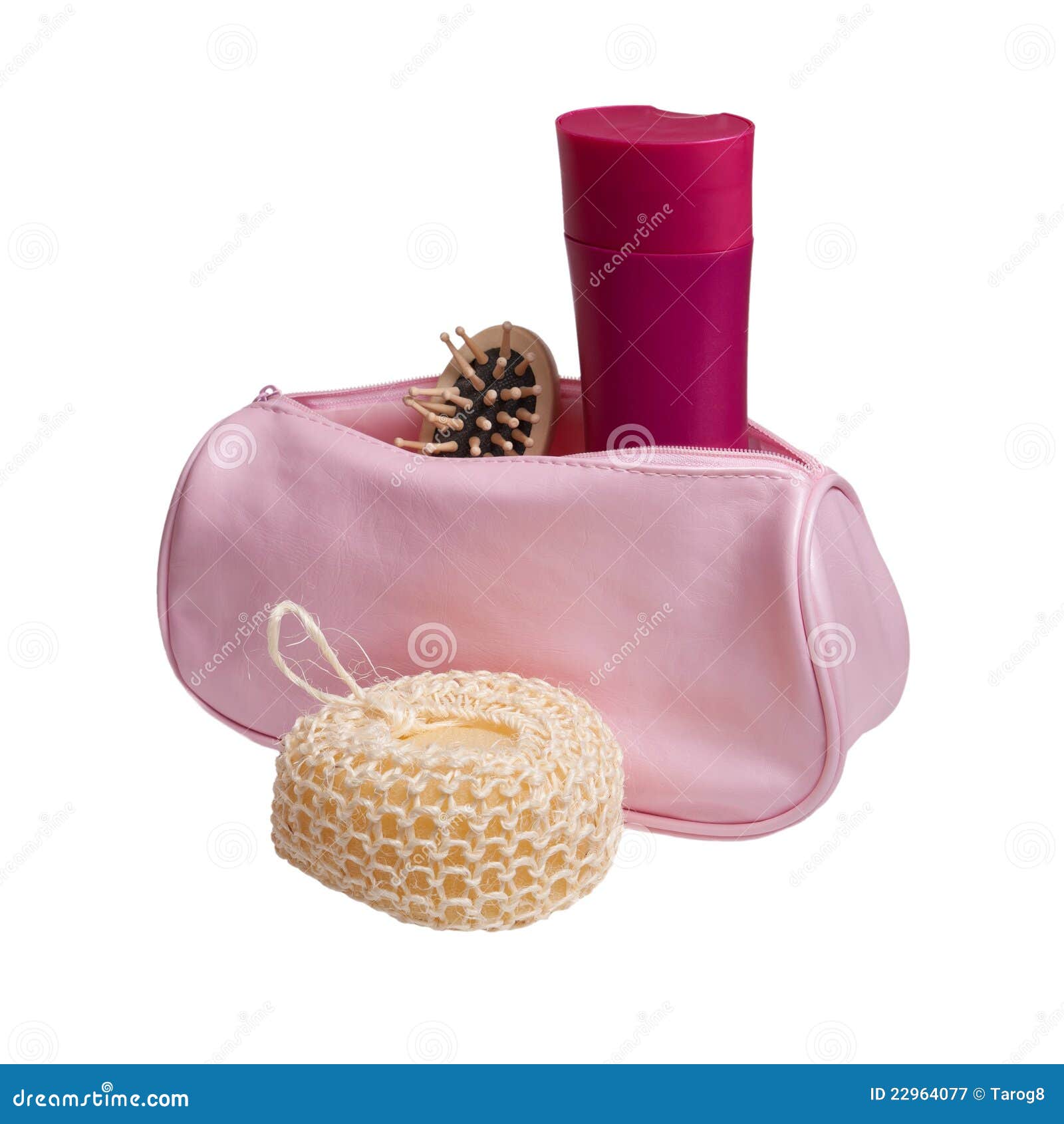 Set of Cosmetics in Pink Cosmetics Bag Isolated Stock Image Image of