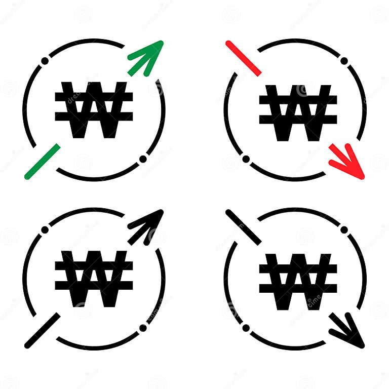Set of Cost Symbol Won Increase and Decrease Icon. Money Vector Symbol ...