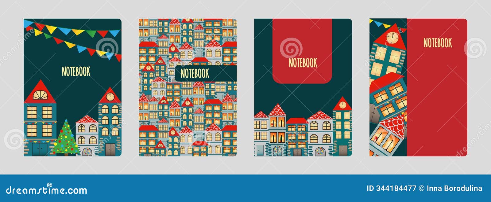 set of cover s for notebook, notepad, catalog with hand drawn european town. vertical format a4, a5