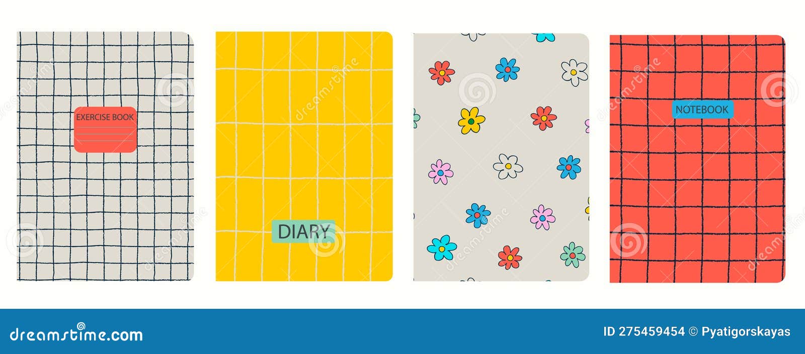 set of cover page templates based on grid seamless patterns, spiral lines, flower pattern. headers 