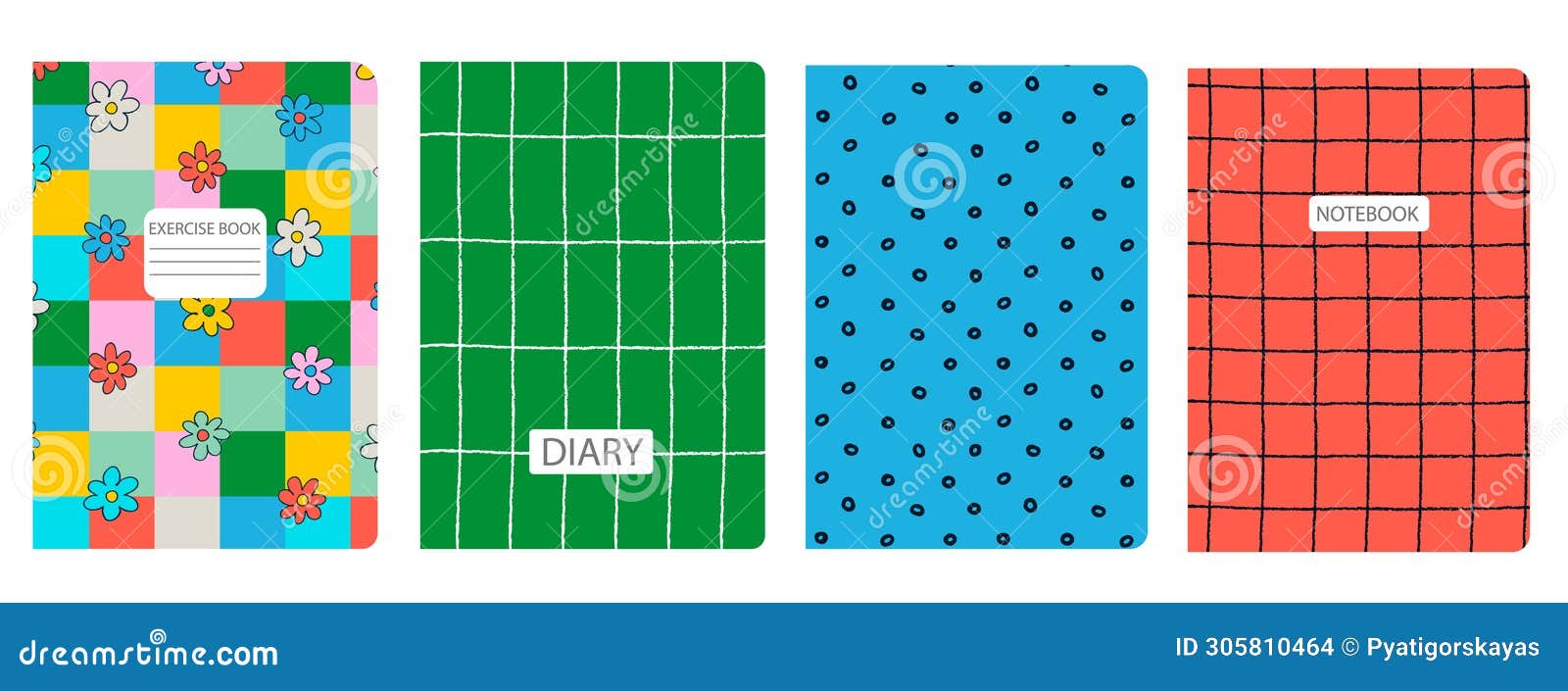 set of cover page templates based on grid seamless patterns, spiral lines, flower pattern. headers 