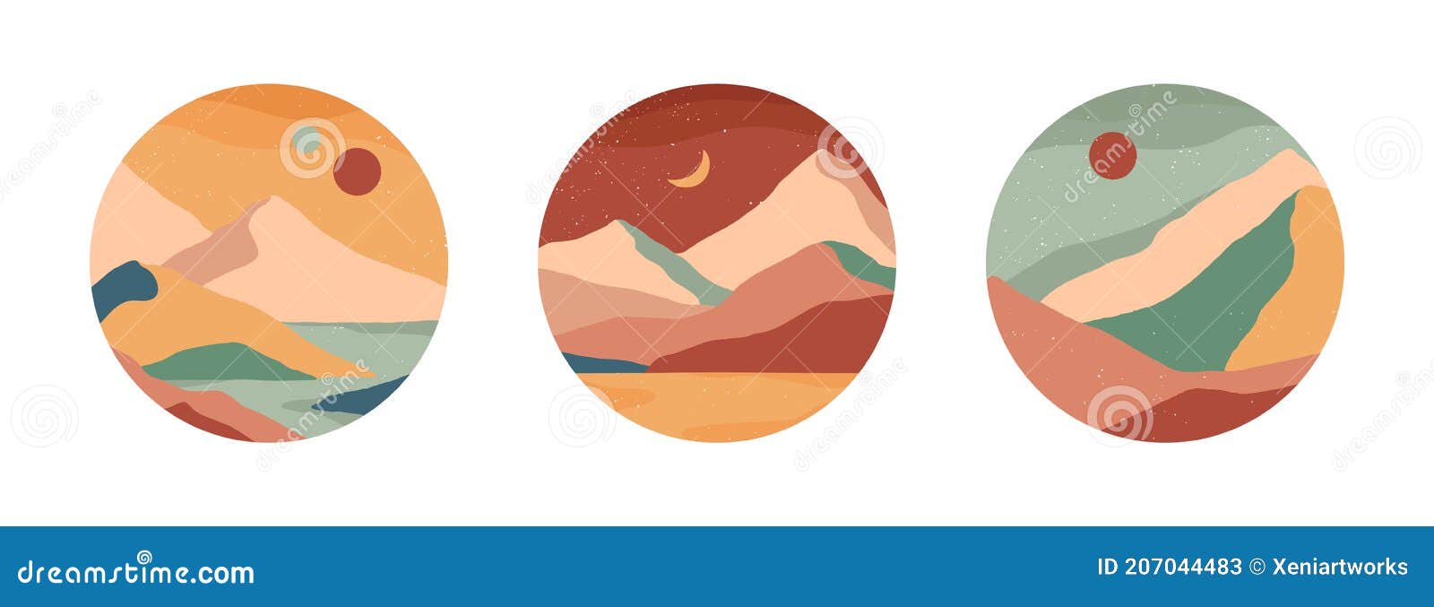 set of creative abstract mountain landscape and mountain range round icons