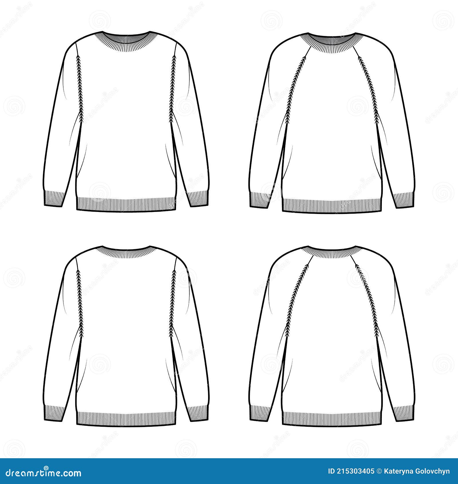 Set of Crew Neck Sweaters Technical Fashion Illustration with Long ...