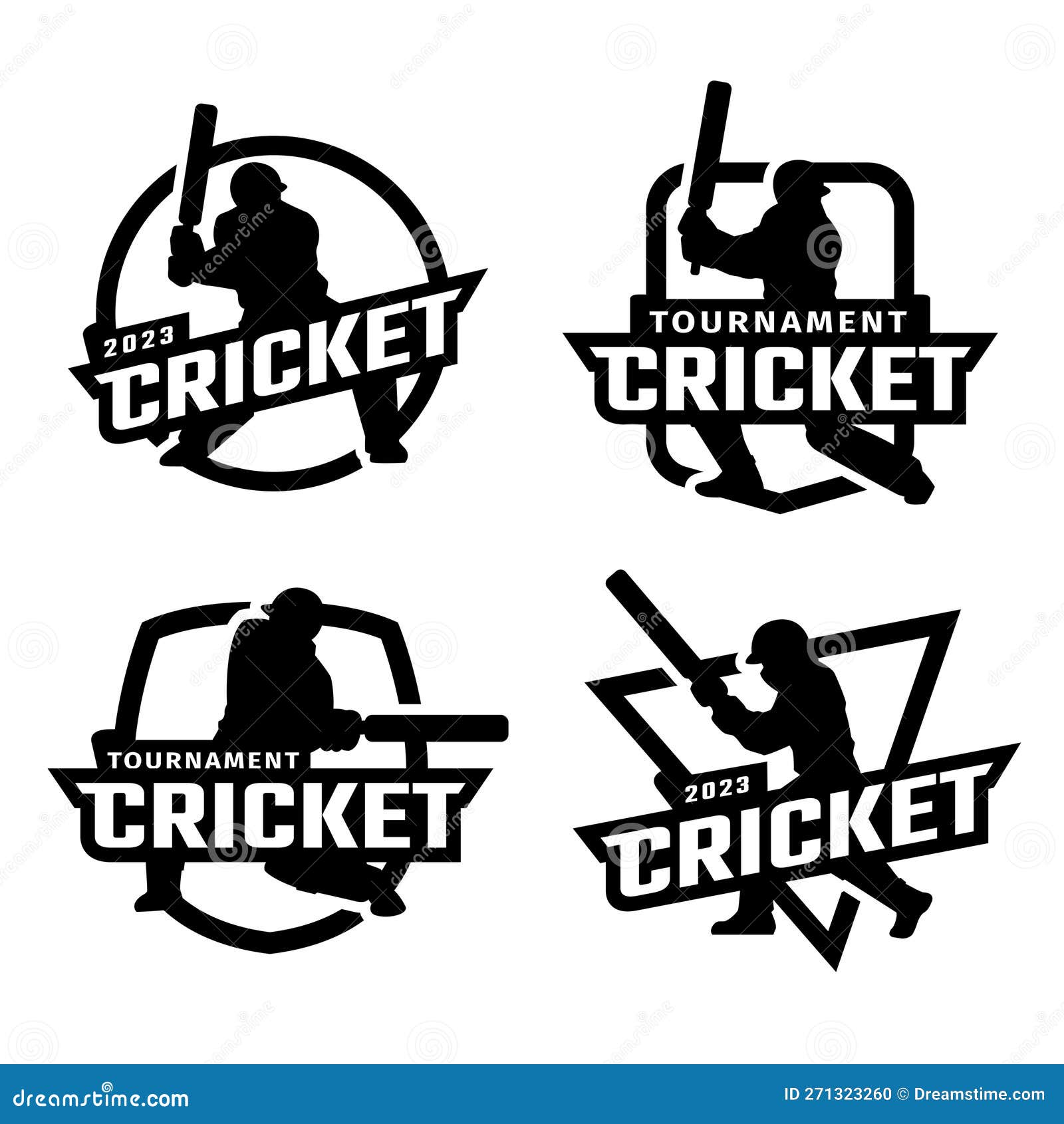 Set of Cricket Sports Logos with Player Silhouette. Vector Illustration ...