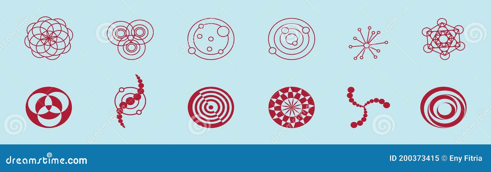 set of crop circles cartoon icon  template with various models.    on blue background