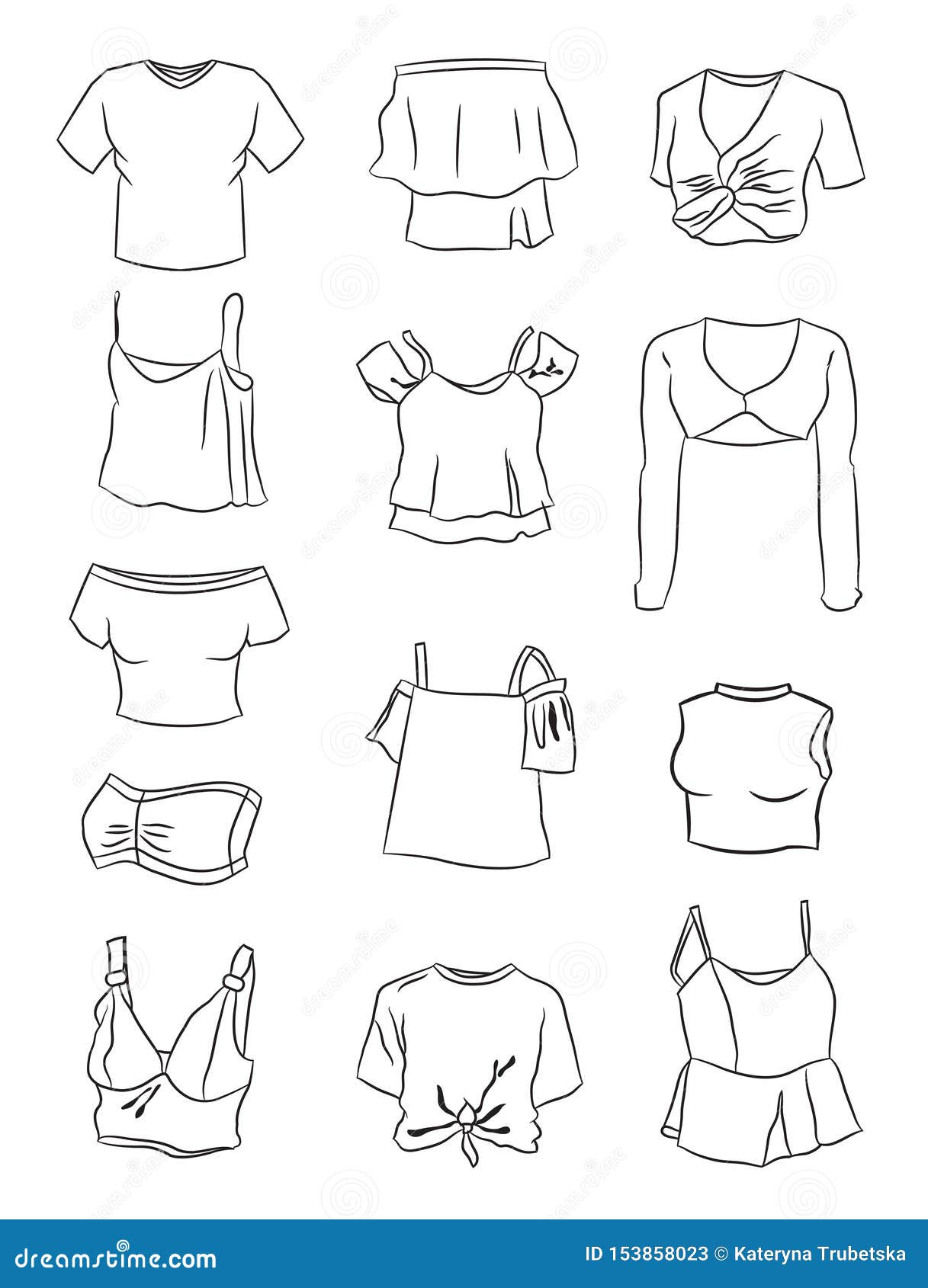 Set of crop tops for women stock vector. Illustration of sleeveless ...