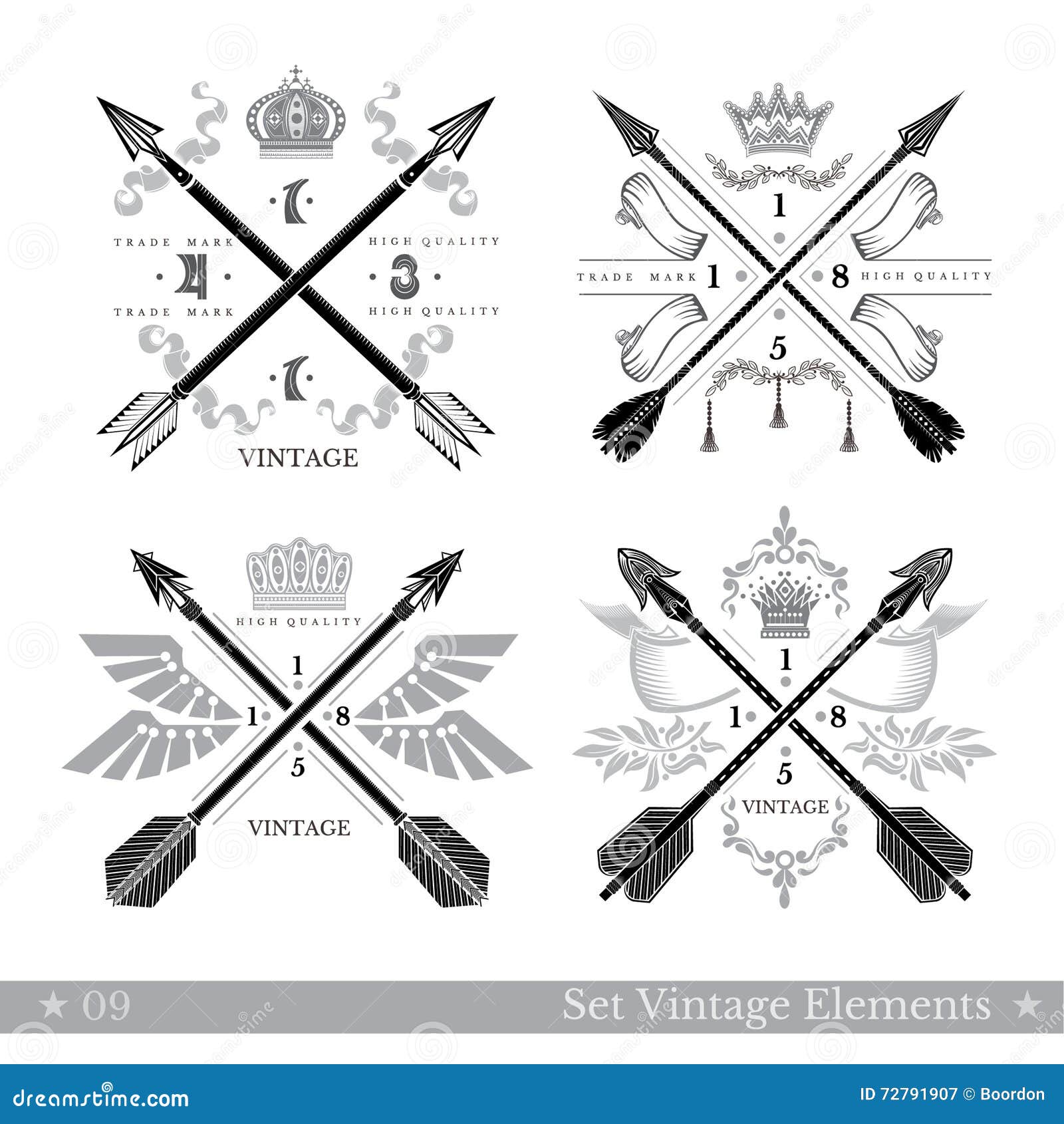 Set of Cross Arrows with Decorative Element. Hipster Vintage Style  Templates for Business, Labels, Logos, Identity, Badges Stock Vector -  Illustration of design, invitation: 72791907