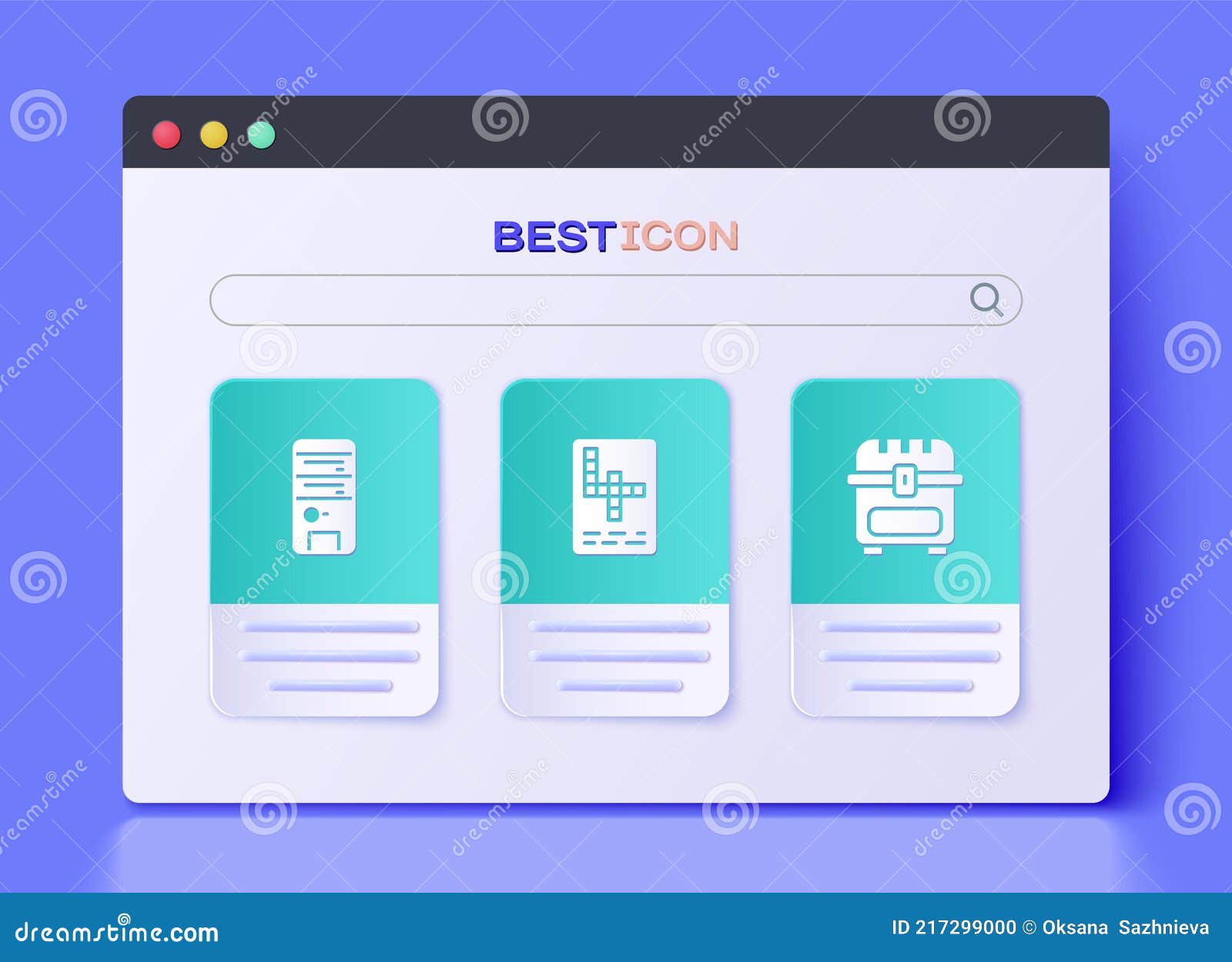 Set Crossword, Computer and Antique Treasure Chest Icon. Vector Stock Vector Illustration of