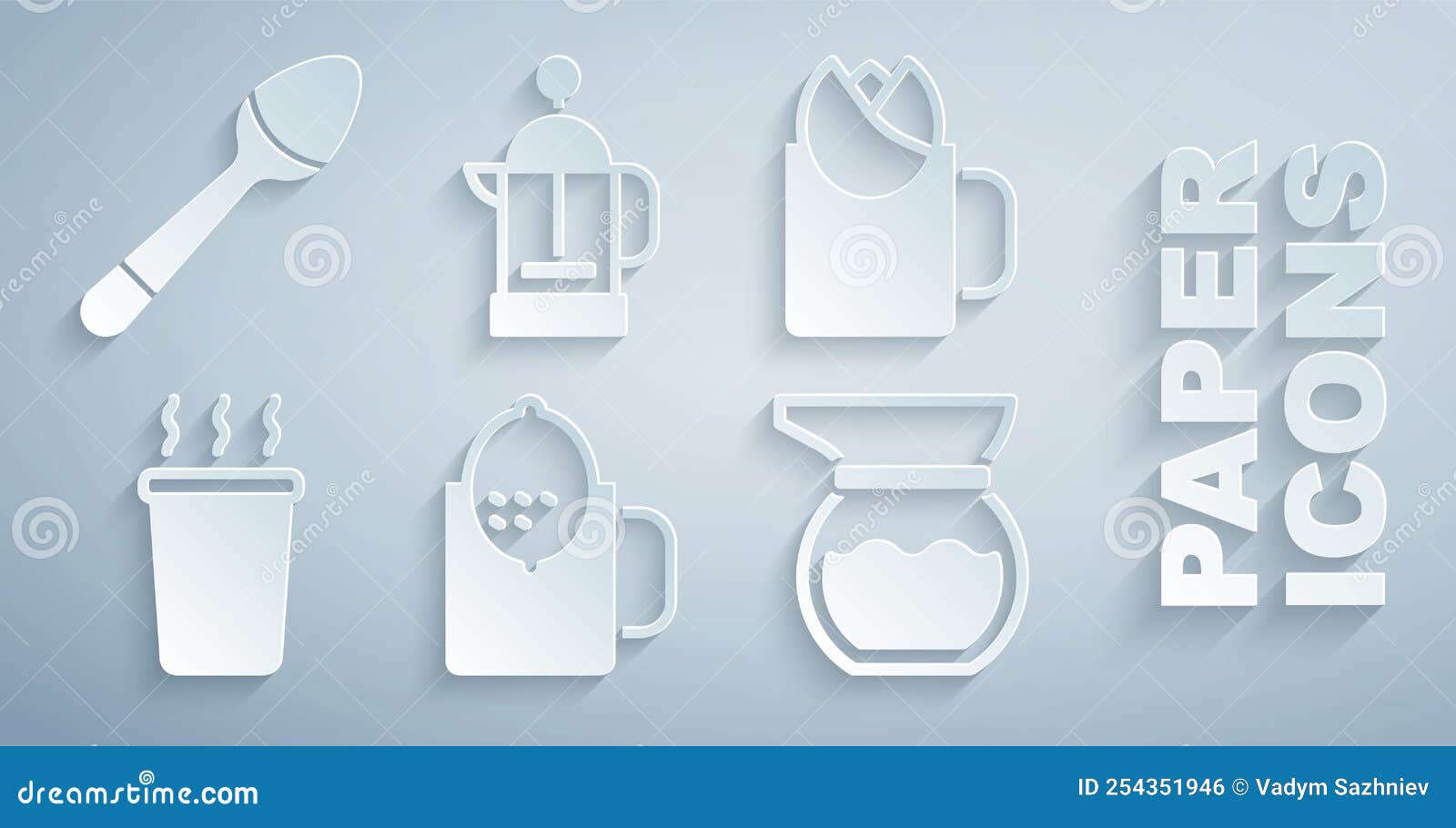 Set Cup of Tea with Lemon, Rose, Teapot, French Press and Teaspoon Icon