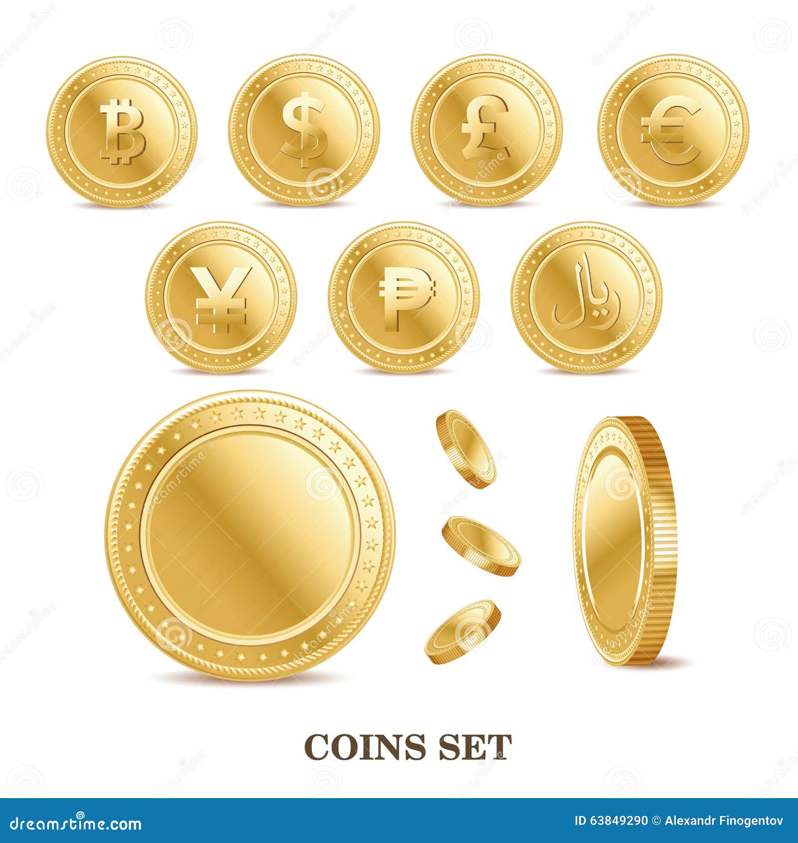 set of the currency golden  finance coin icons