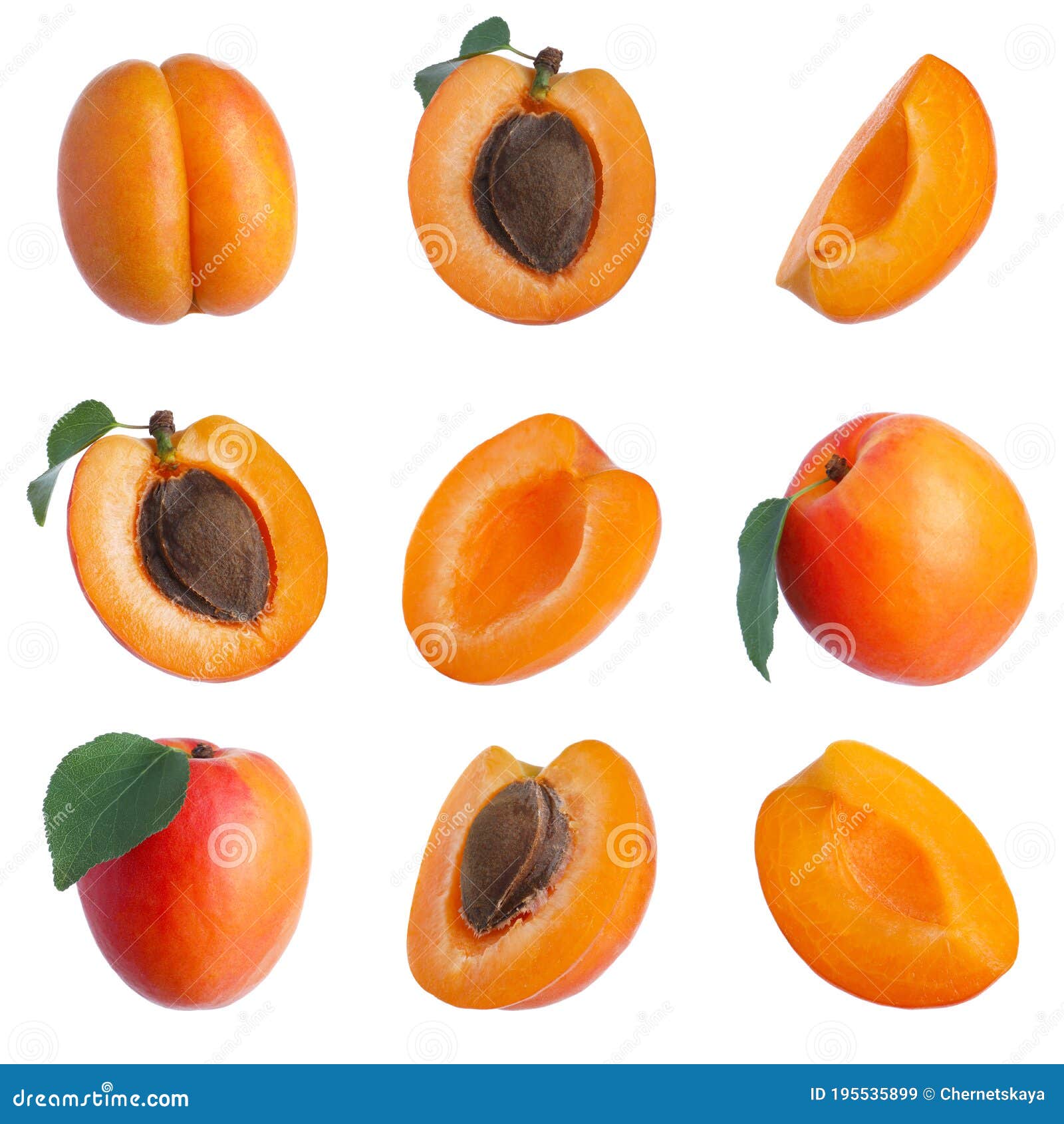 Set of Cut and Whole Fresh Apricots Stock Image Image of food