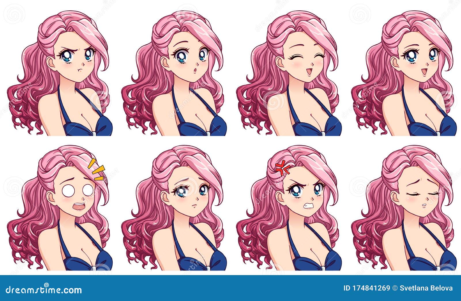 Cute Anime Girl with Cat Mask and Pink Hair Stock Vector