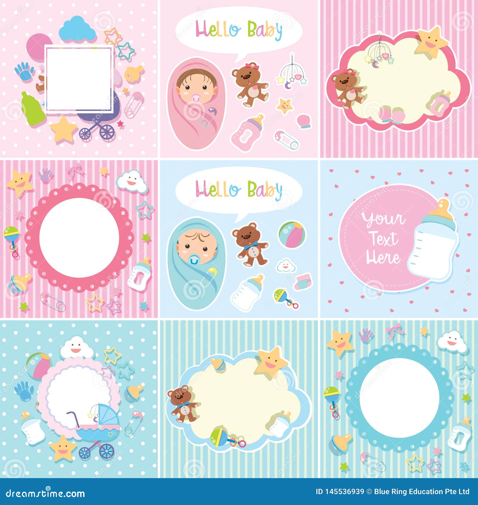 Set of cute baby border stock vector. Illustration of background