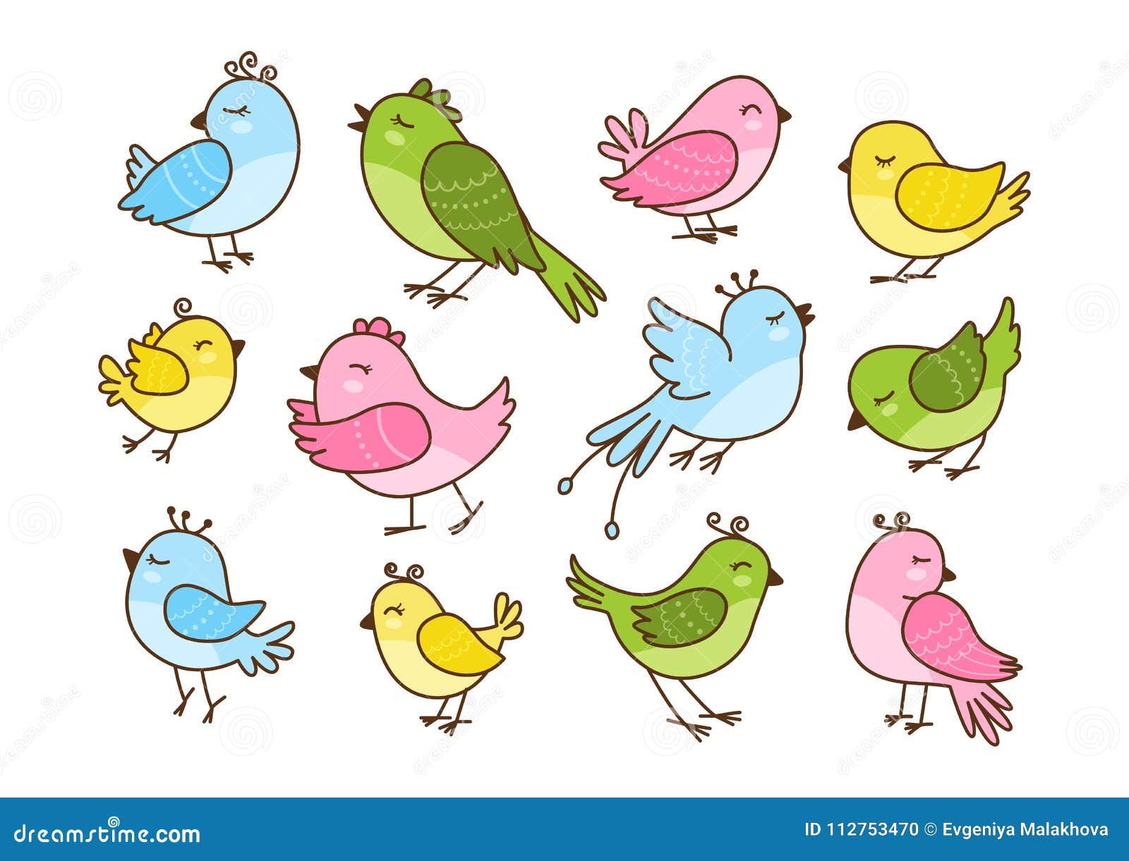 Set of 12 Cute Birds Isolated on White Stock Vector - Illustration of ...