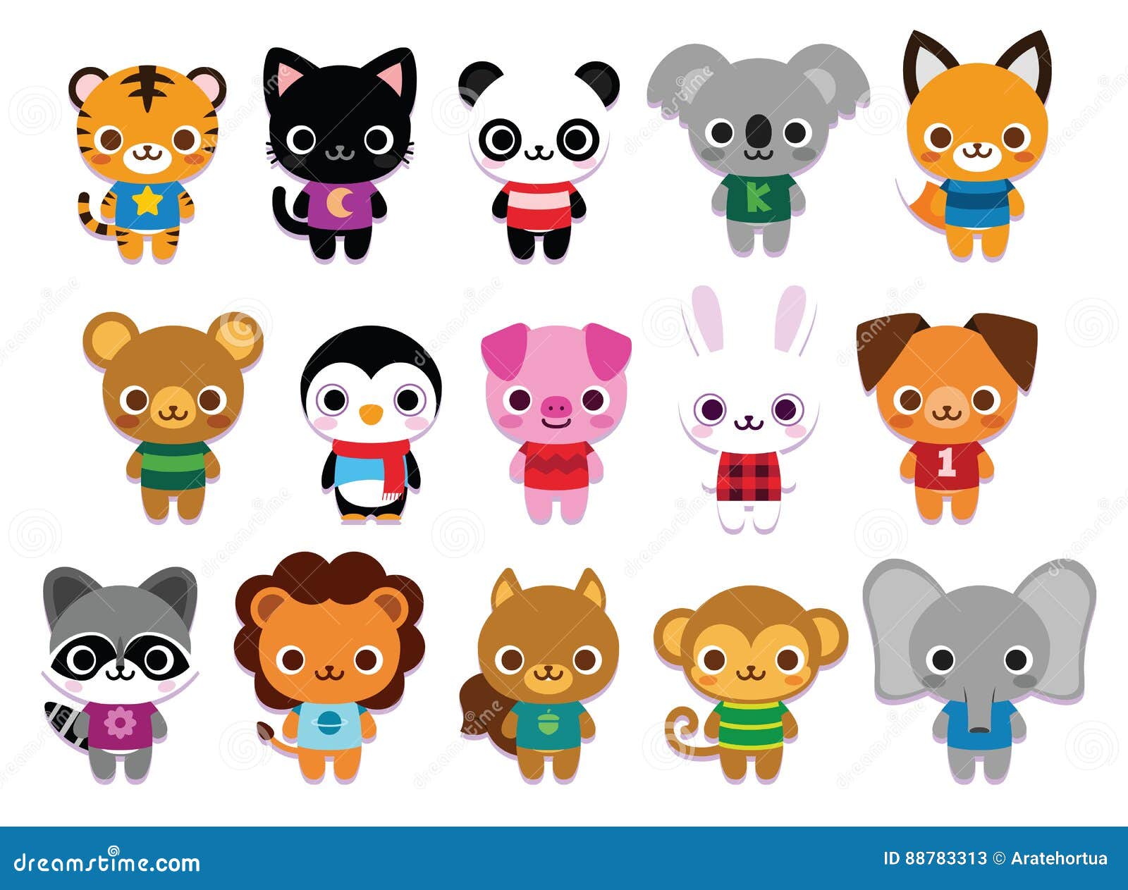 Set of Cute Cartoon Animals Isolated Stock Illustration - Illustration ...
