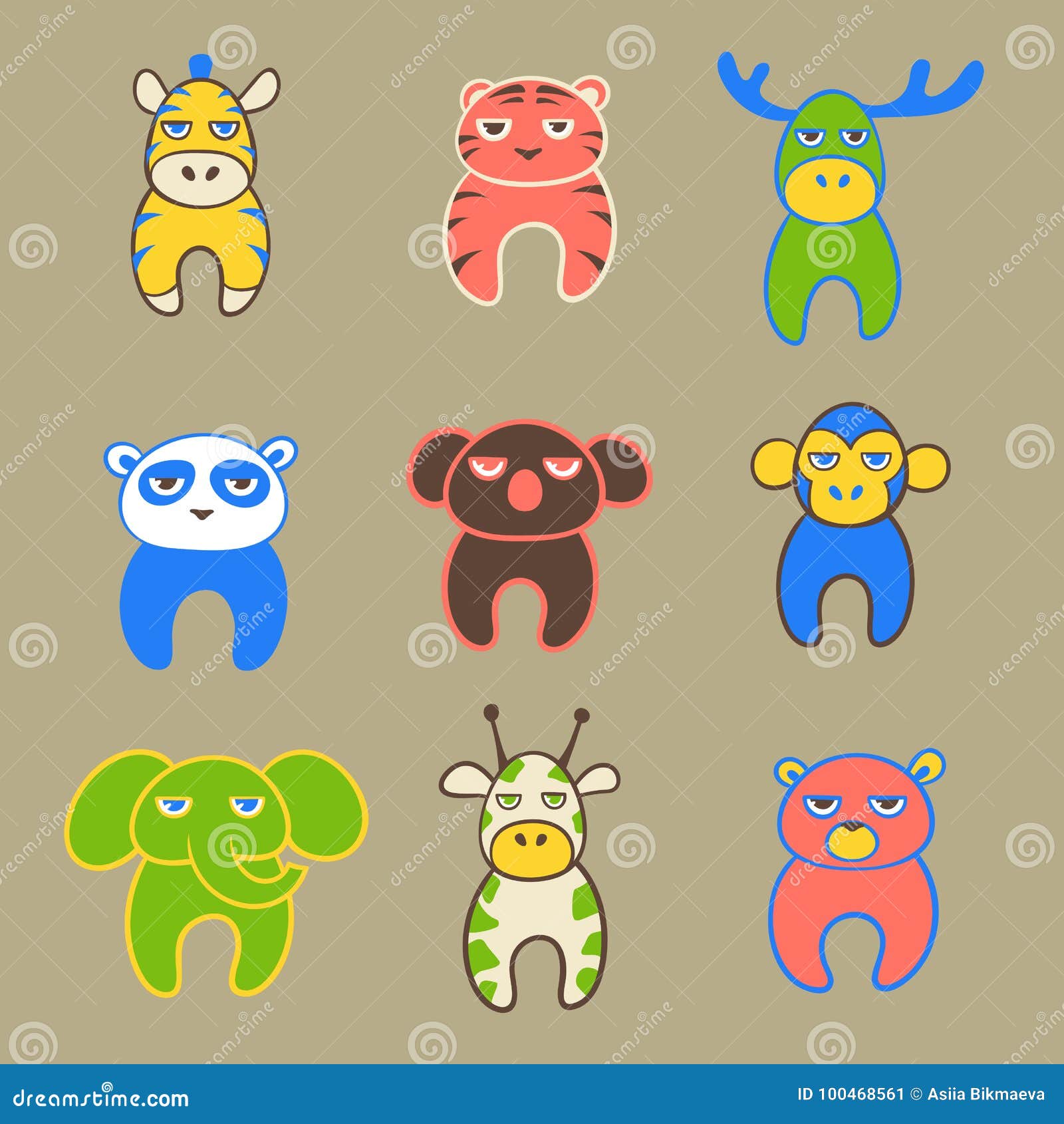Download Set Of Cute Cartoon Animals With Tired Faces. Stock Vector ...