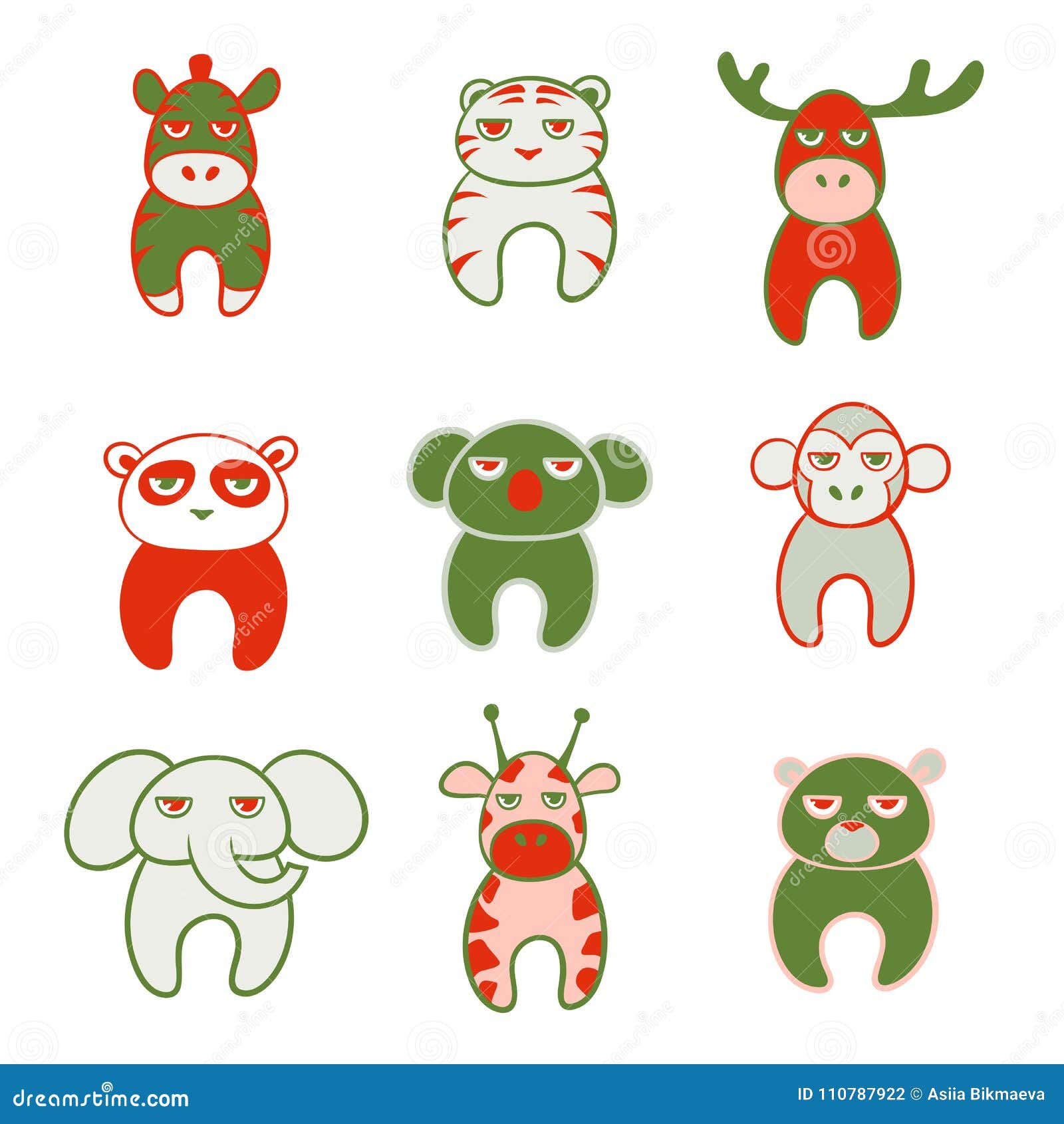 Download Set Of Cute Cartoon Animals With Tired Faces. Stock Vector ...
