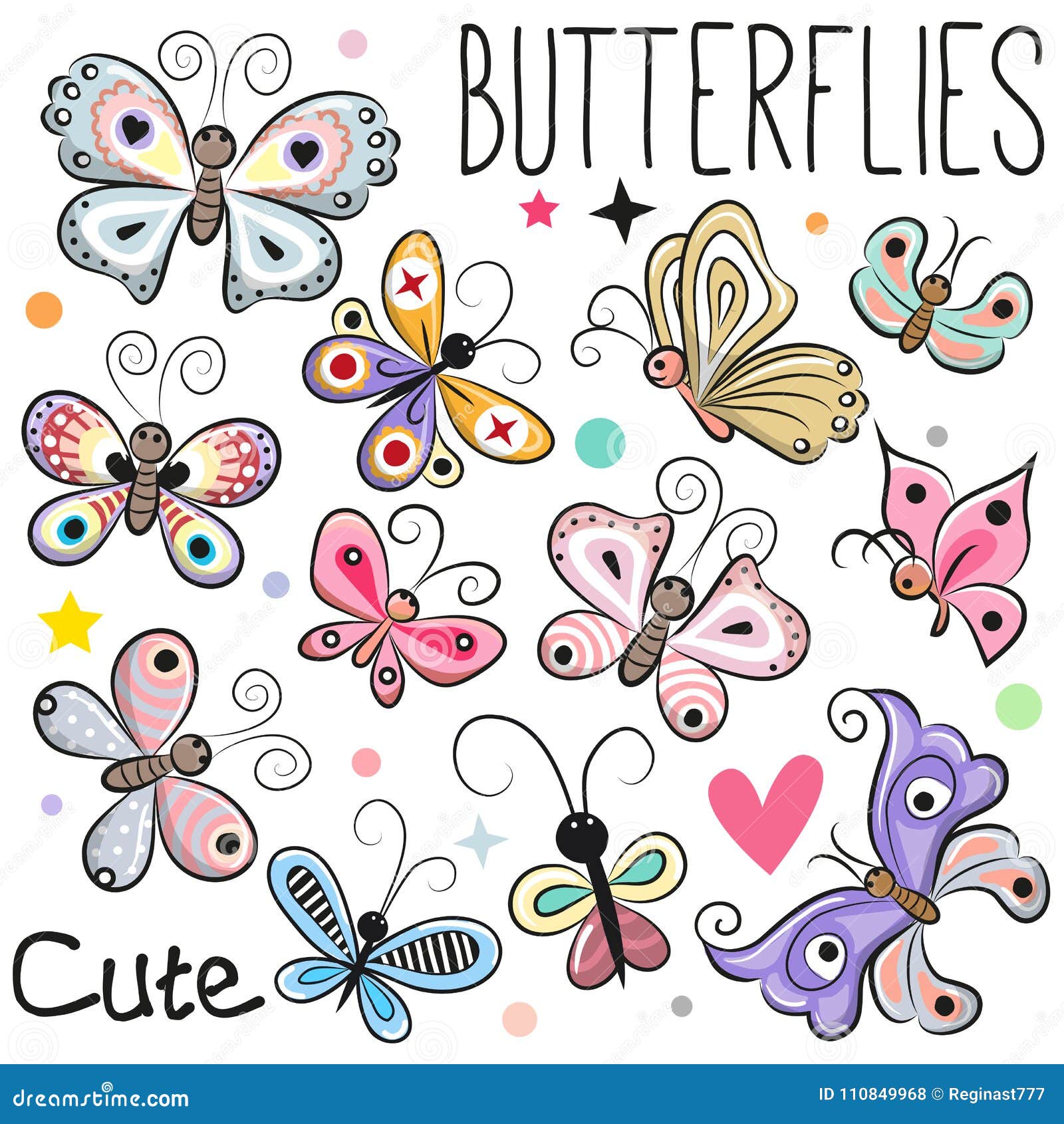 set of cute cartoon butterflies