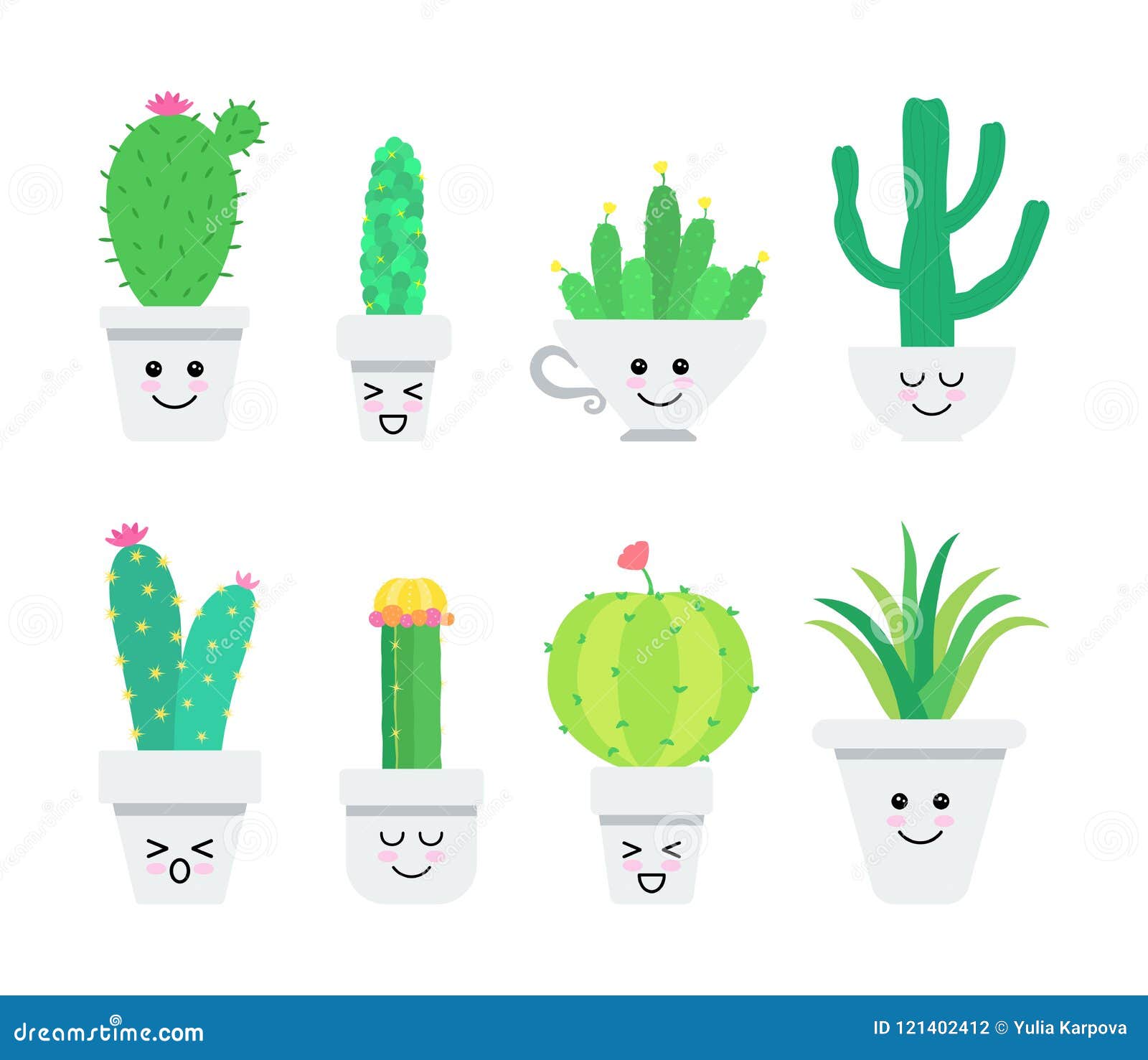 Set Of Cute Cartoon Cacti Characters Stock Vector Illustration Of Smile Desert 121402412