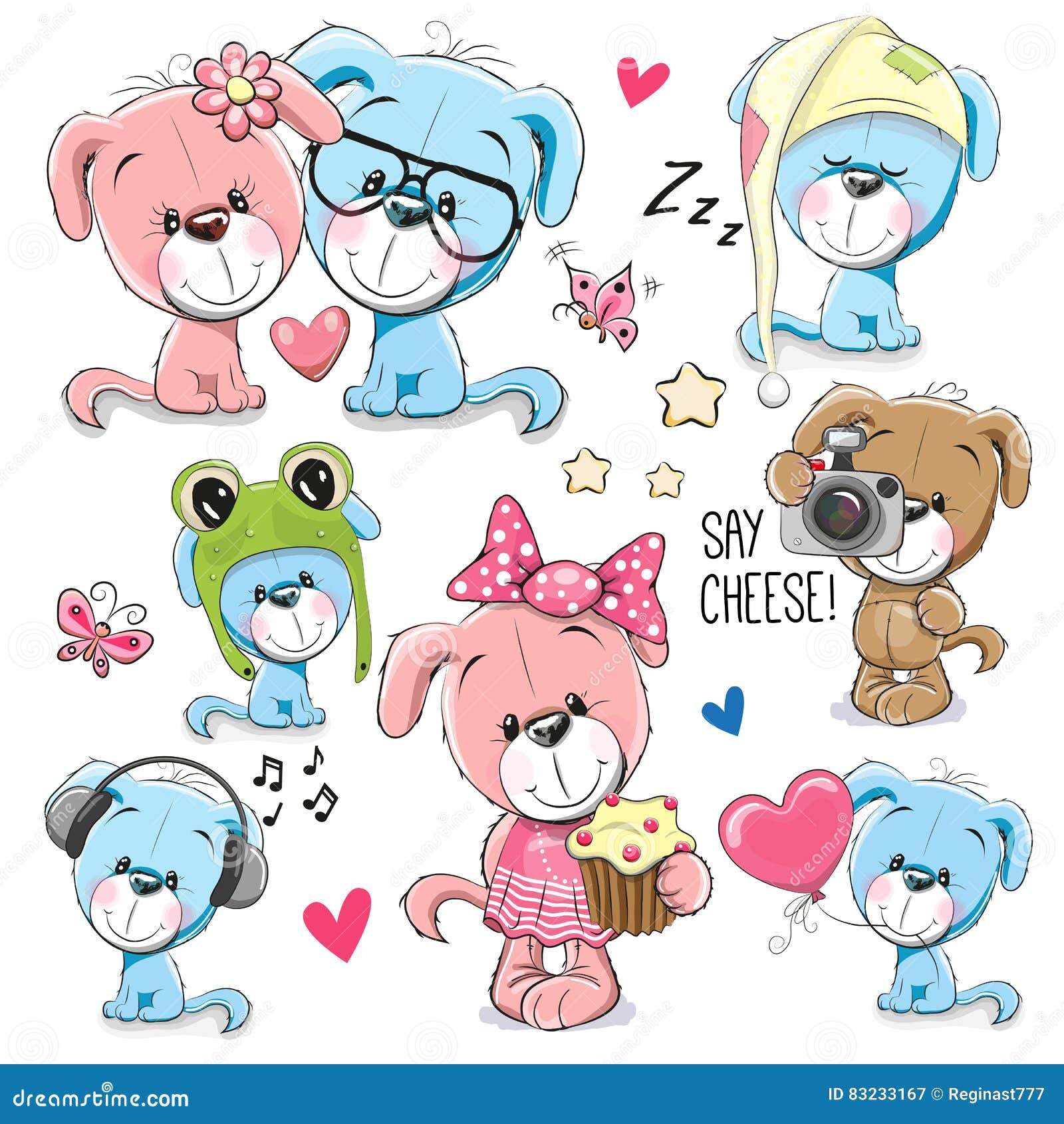 Set of Cute Cartoon Dogs stock vector. Illustration of bath - 83233167