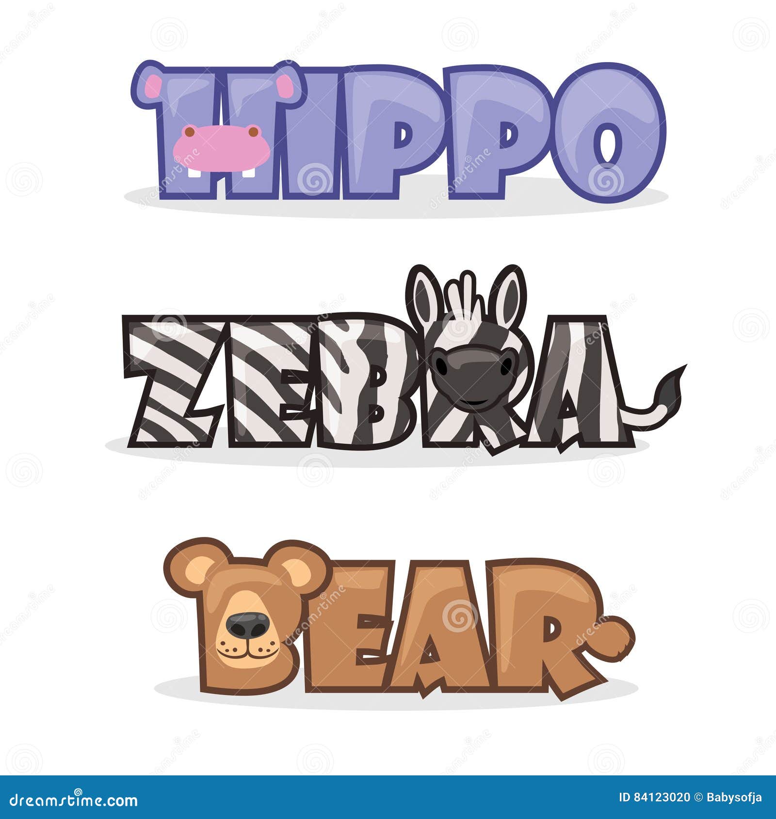 Set Cute Cartoon Wild Animals Stock Vector Illustration of background