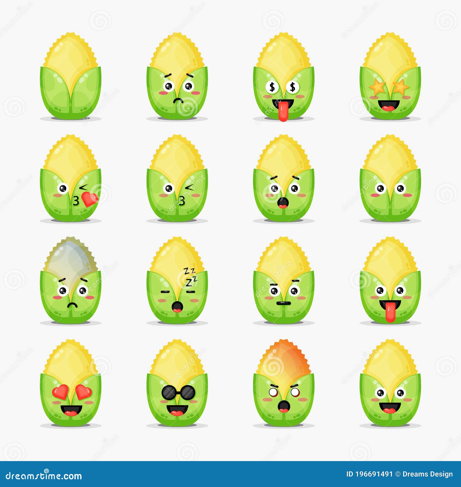 Set of Cute Corn with Emoticons Stock Vector Illustration of avatar
